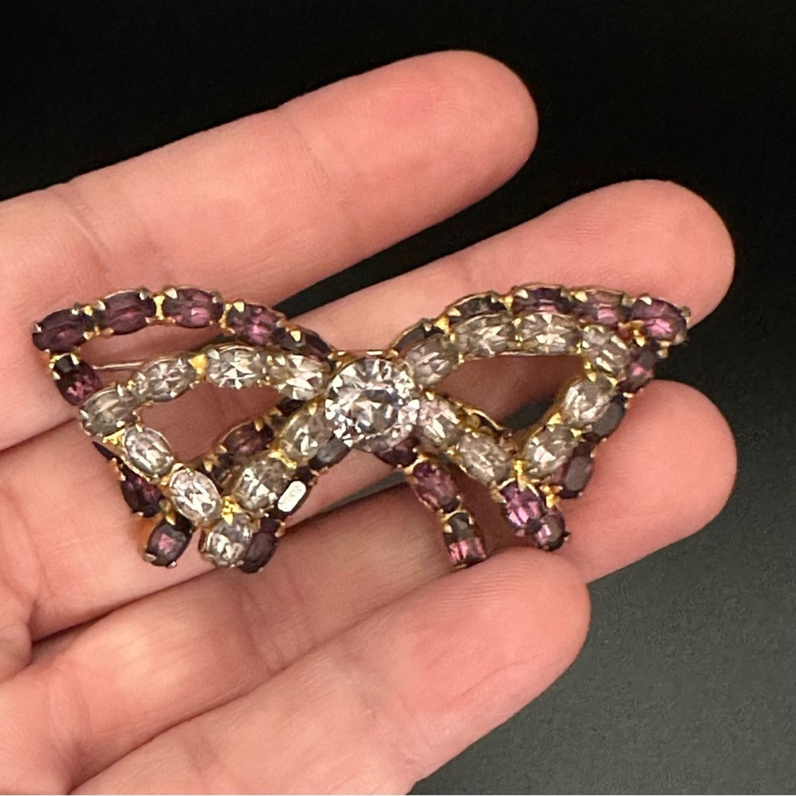 Other Vintage Purple Sapphire And Rhinestone Double Bow Brooch Size ONE SIZE - 3 Thumbnail