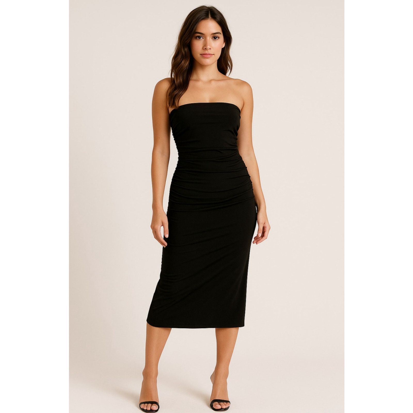 Shein Shein Strapless Bodycon Dress Black Ruched Mini XS Size XS / US 0-2 / IT 36-38 - 1 Thumbnail