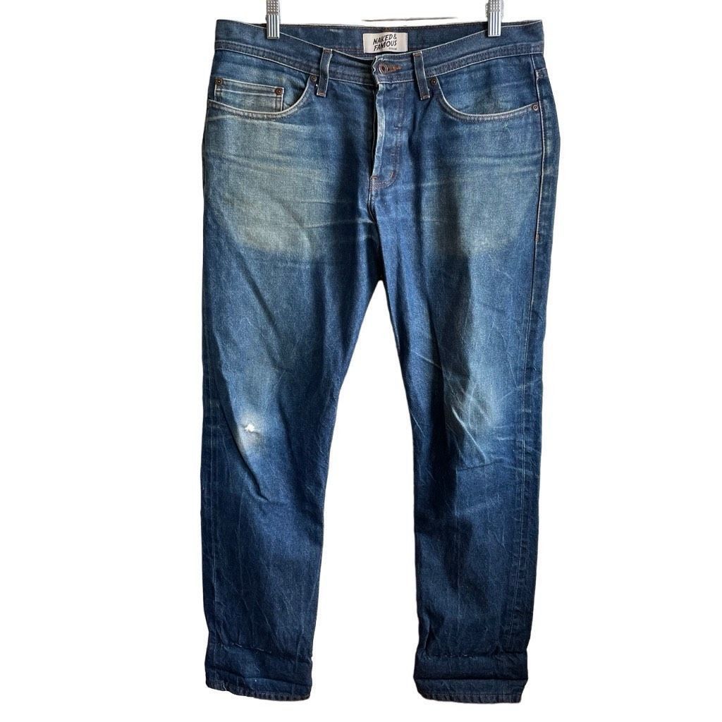 Image of Naked Famous Naked & Famous Denim Jeans Mens 33 Weird Guy Natural Indigo Selvedge Japanese in Blue