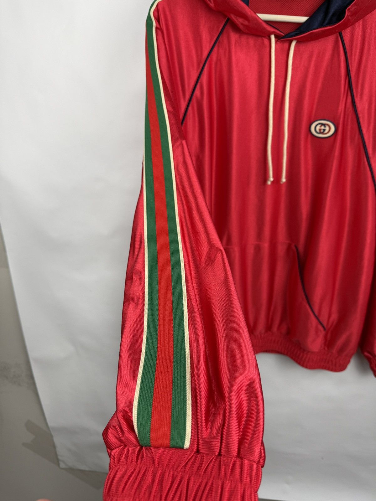 Gucci 🇮🇹 RRP $1550 Gucci Web Stripe Shiny Jersey Hoodie Rare Size US M / EU 48-50 / 2 - 8 Thumbnail