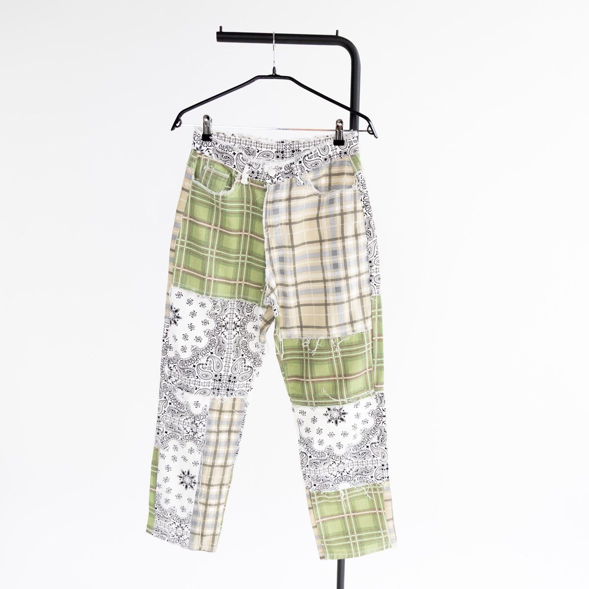 Other Womens Patchwork Jeans Unique Check Paisley Green Beige Size 27" / US 4 / IT 40 - 1 Thumbnail