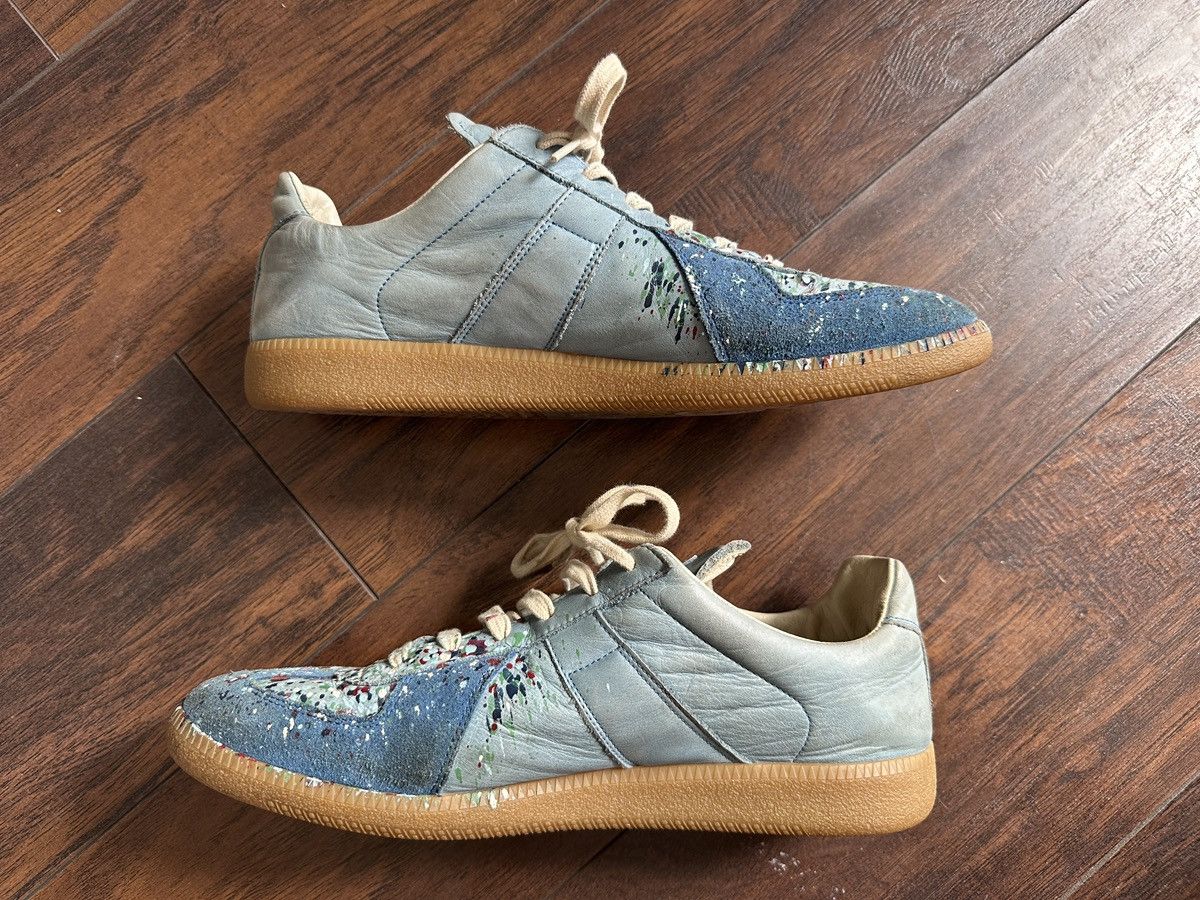 Maison Margiela Maison Margiela 44 / US 11 Blue Paint Splatter Replica GATs Size US 11 / EU 44 - 3 Thumbnail