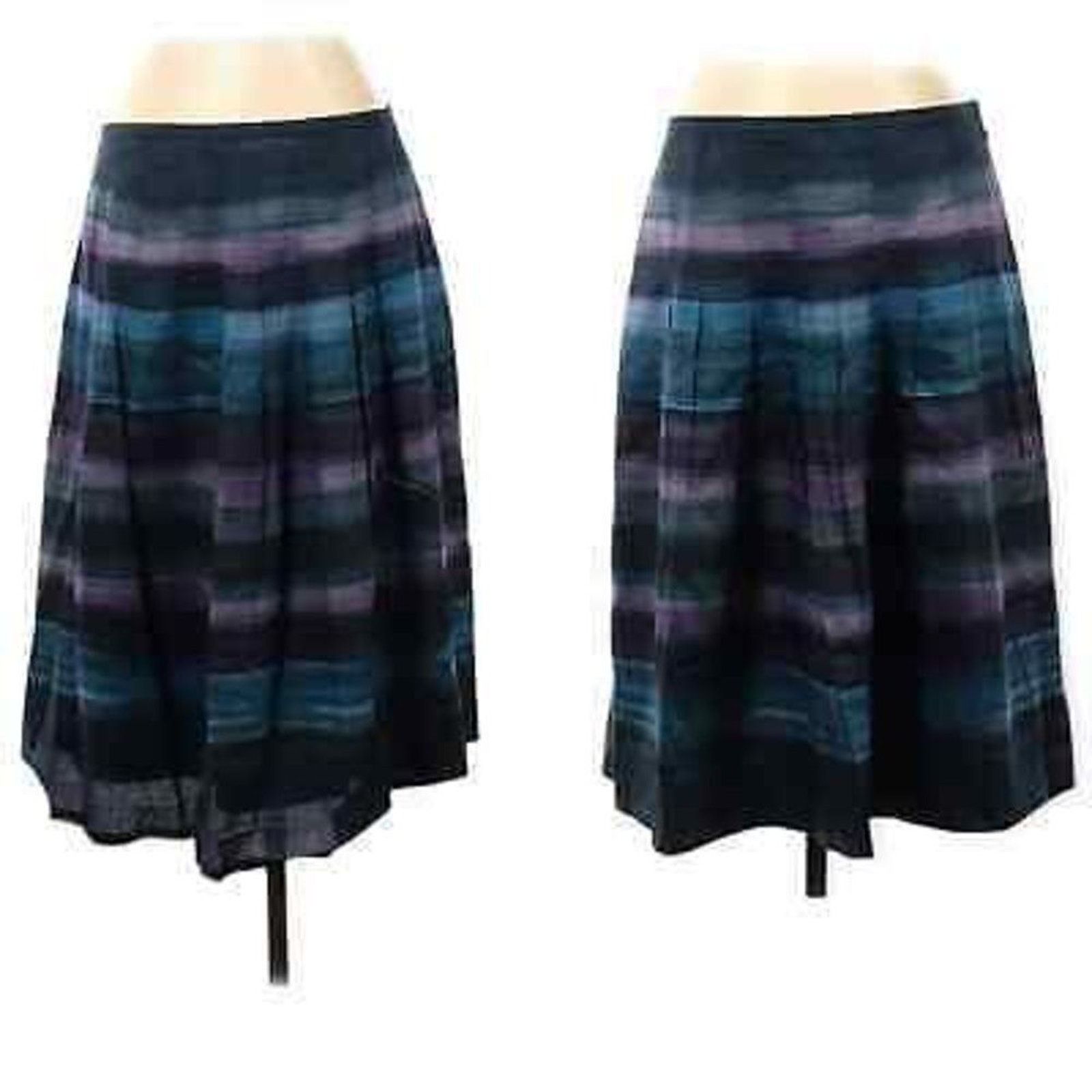 Loft LOFT Pleated Cotton Skirt 2P Multicolor Horizontal Stripes Size 26" / US 2 / IT 38 - 4 Thumbnail