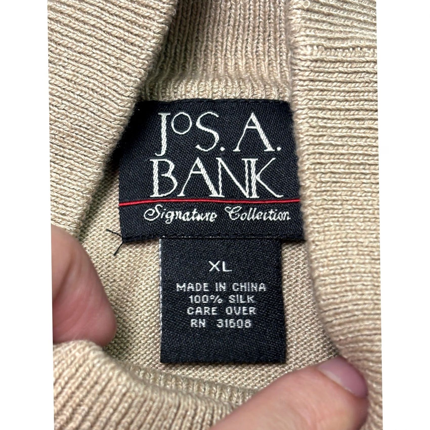 Jos. A. Bank Jos. A. Bank Signature Collection Mock Neck Sweater Mens XL Tan 100% Silk Size US XL / EU 56 / 4 - 2 Thumbnail