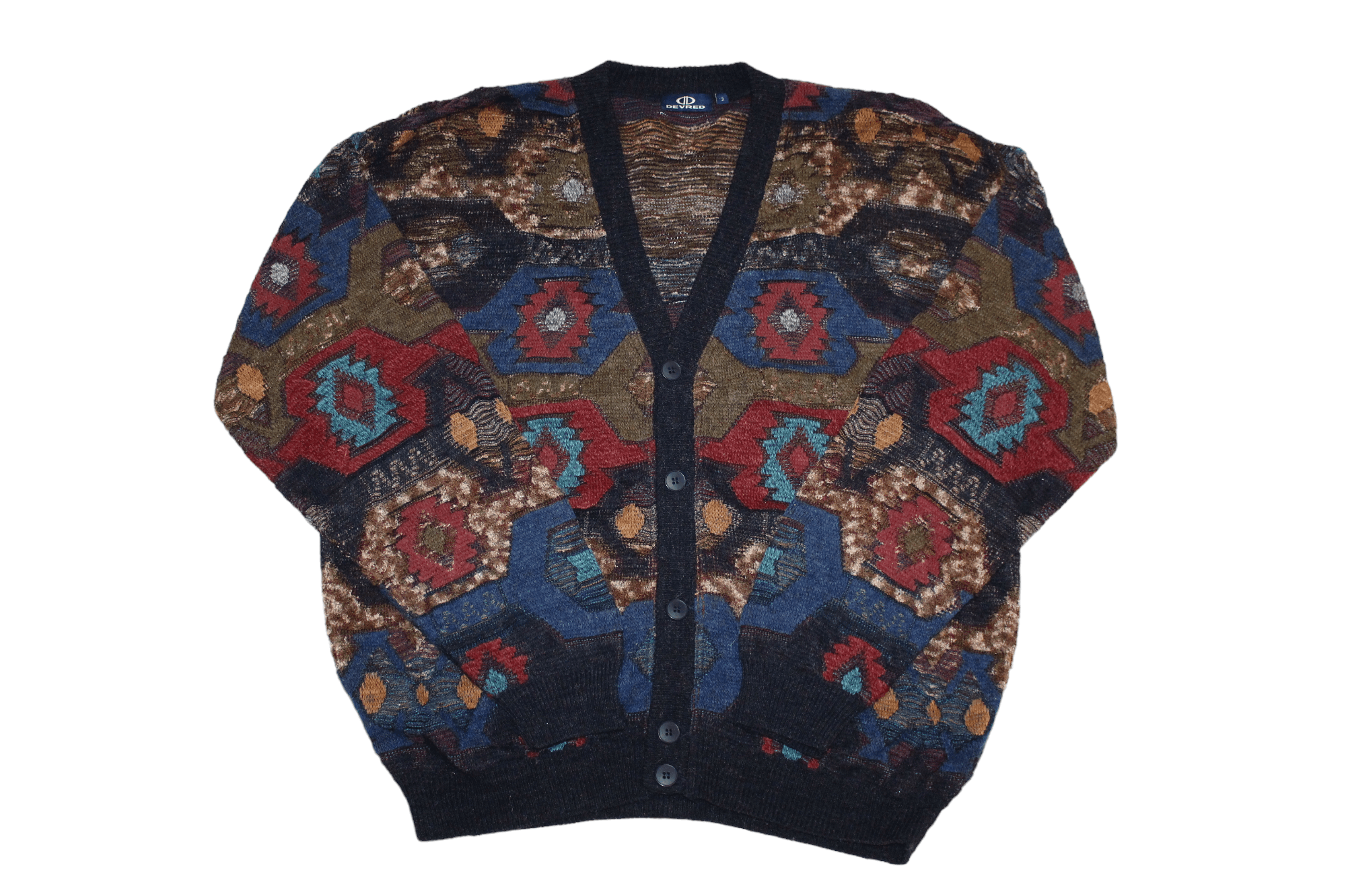 Homespun Knitwear VTG Devred Paris Navajo Pattern Crochet Cardigan Size US XXL / EU 58 / 5 - 1 Thumbnail