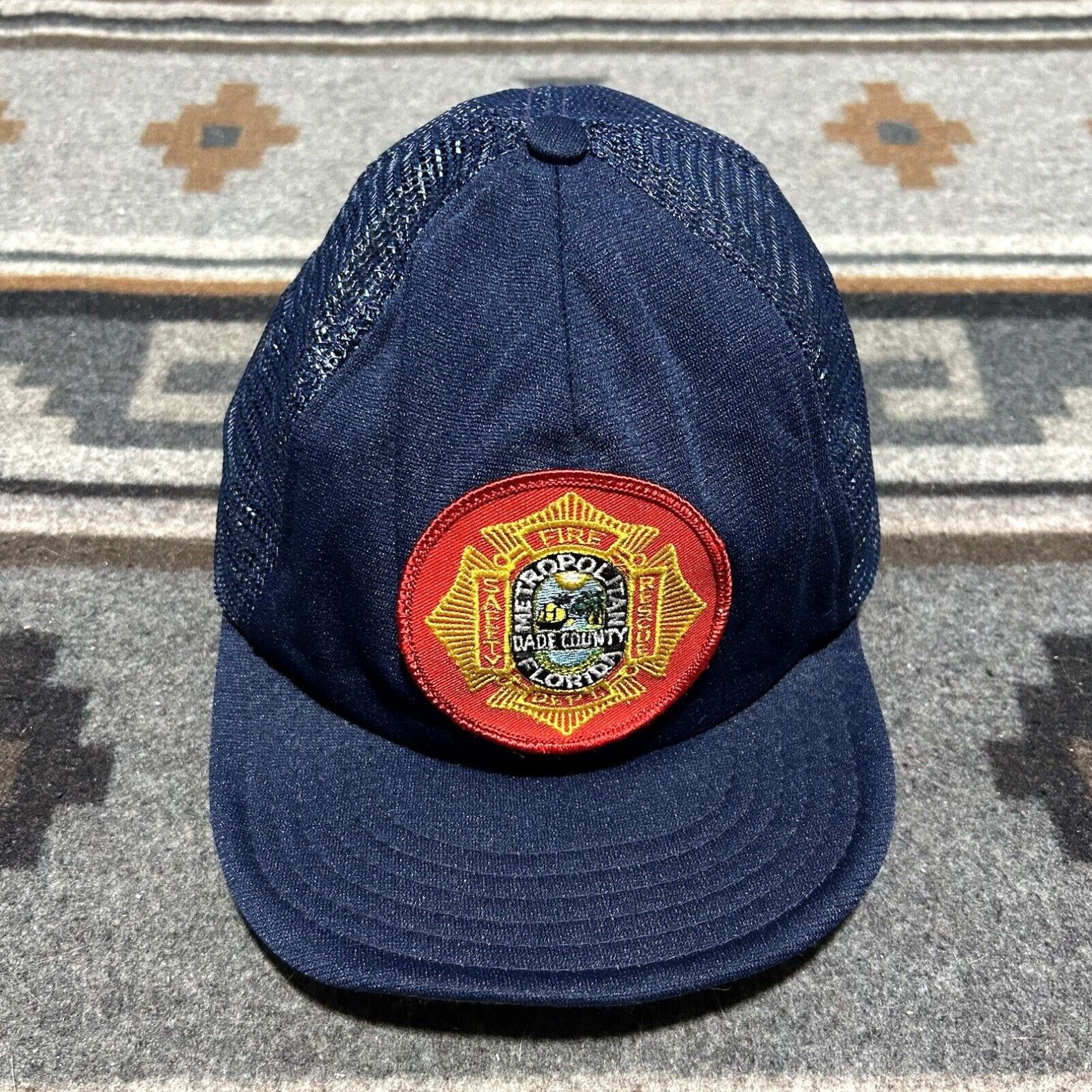 image of Department 5 Vintage Miami Dade County Fire Department Mesh Trucker Hat 70's 80's Usa Patch in Whit