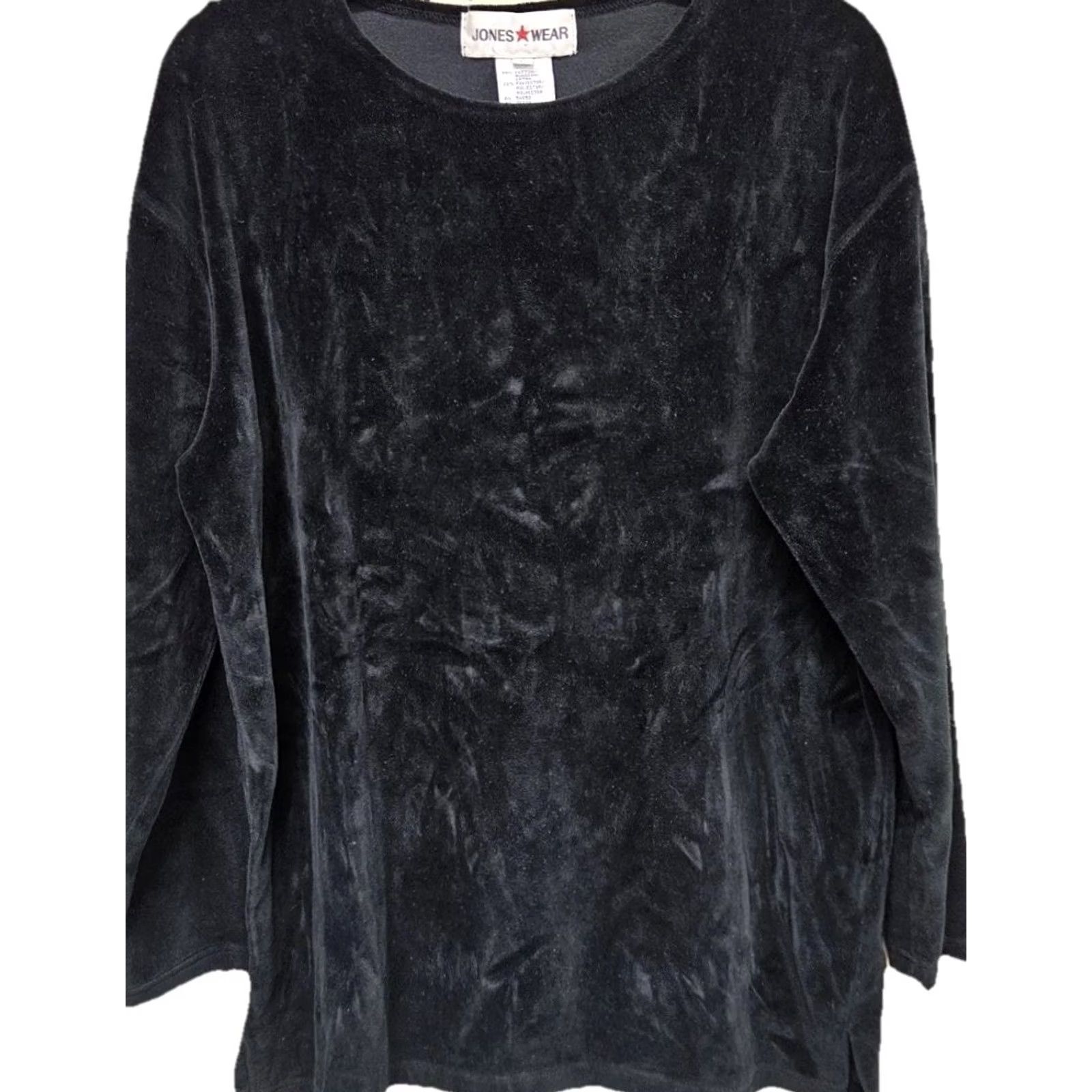Velour Womens Jones Wear Holiday Winter Black Velour Oversize Long Sleeve Large Pullover Size L / US 10 / IT 46 - 2 Thumbnail