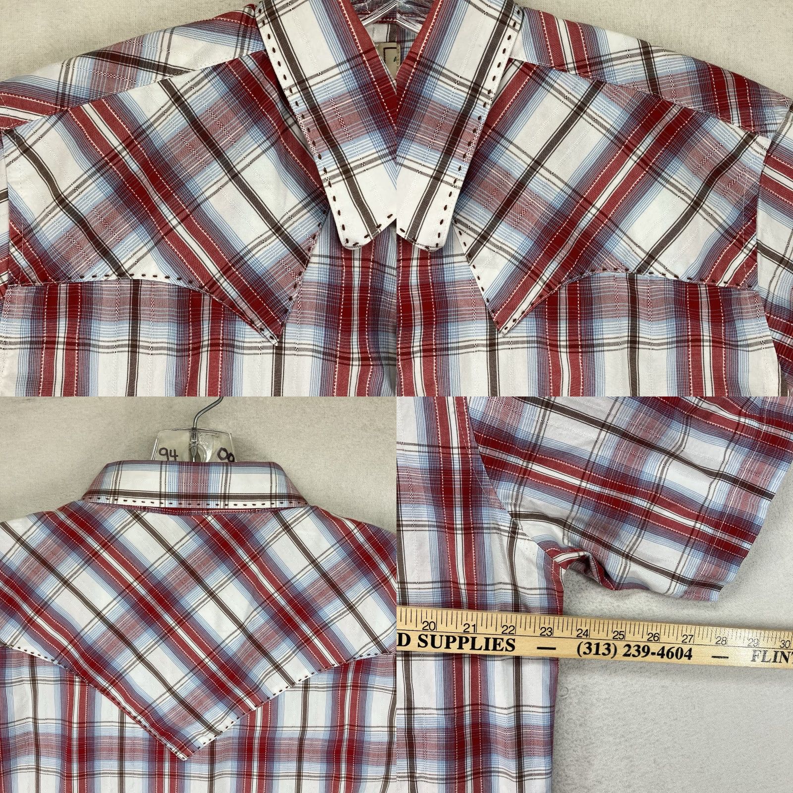 Wrangler VINTAGE Wrangler Shirt Mens Large Red Plaid Pearl Snap Cowboy USA Western Rodeo Shirt (Button-Up, Cowboy, Retro) Mens Size US L / EU 52-54 / 3 - 9 Thumbnail