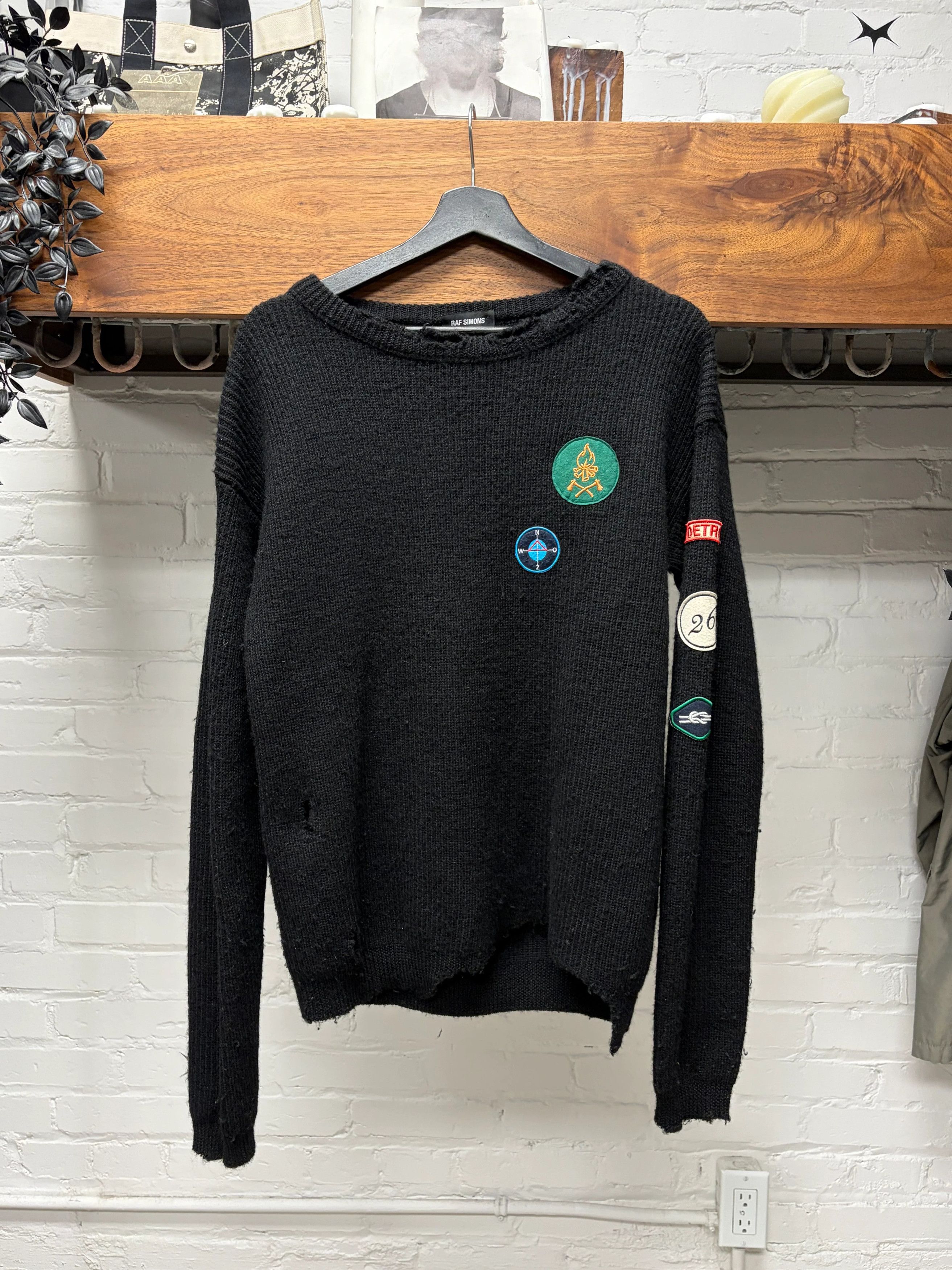 Raf Simons AW2016 Raf Simons ‘Detroit’ Patched Black Knit Sweater Size US M / EU 48-50 / 2 - 1 Thumbnail