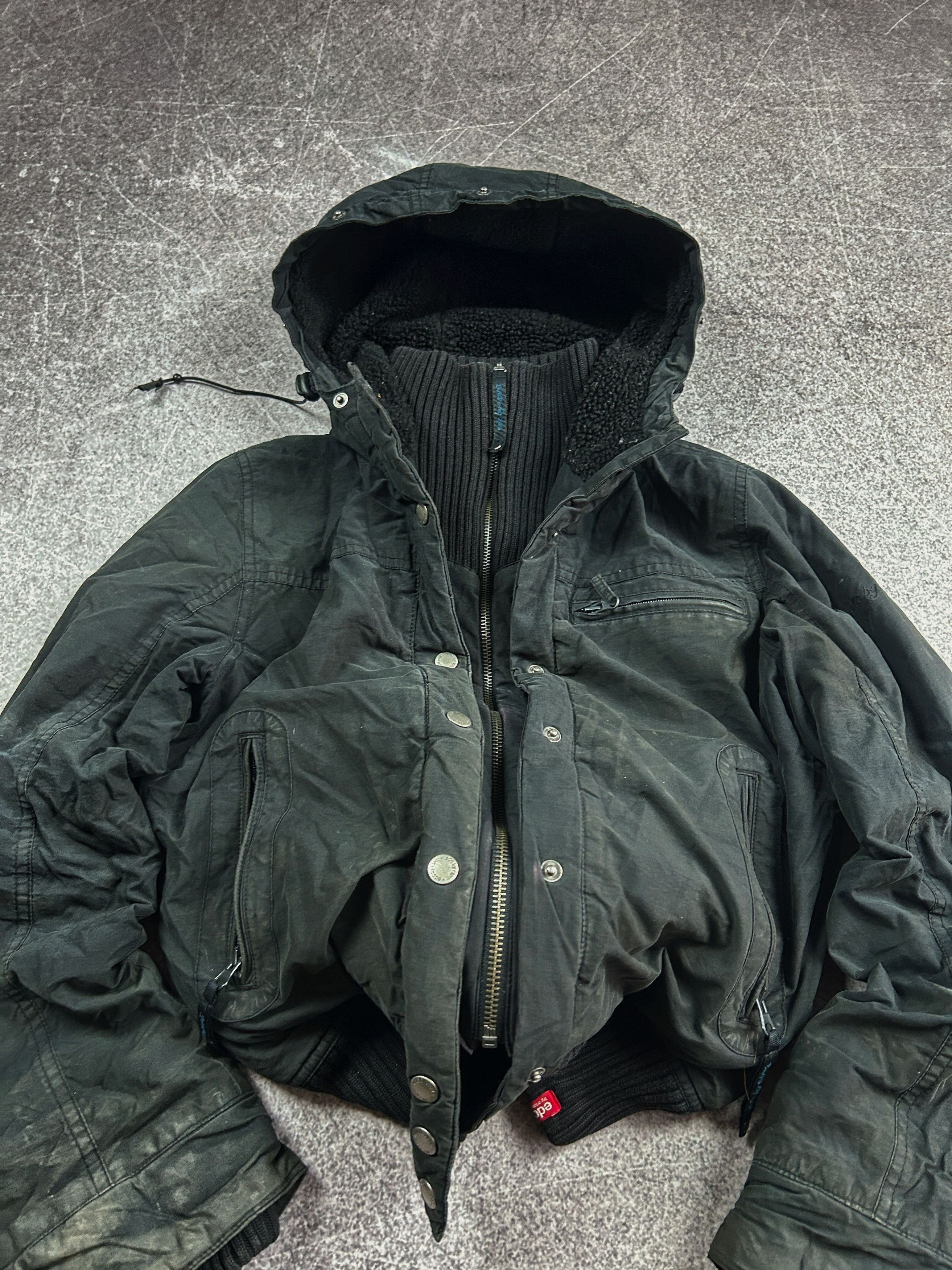 vtg y2k rick owens balenci style cargo trashed jacket 90s