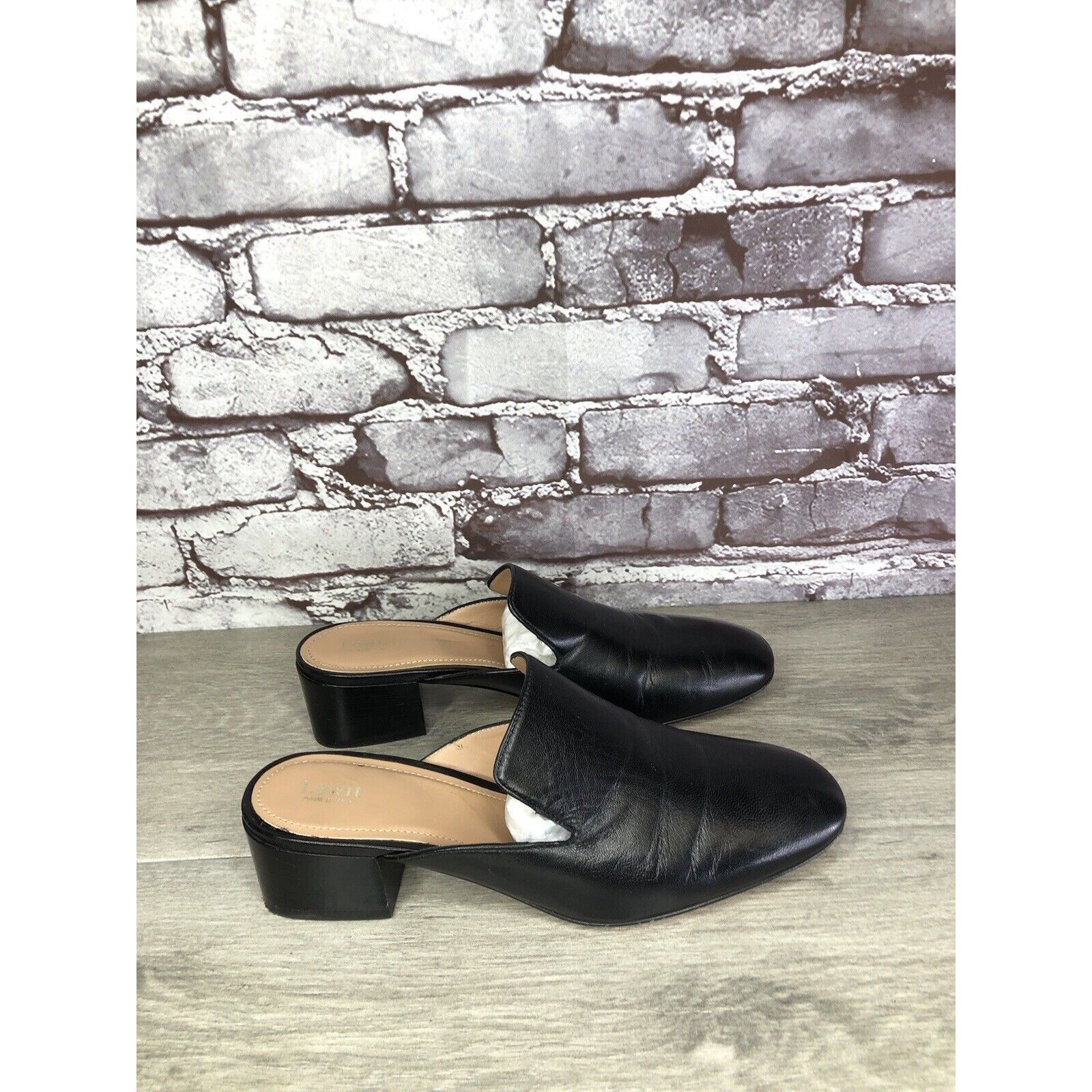 Other Lewit Black Leather Slip On Block Heel Mules Dress Shoes Wom Size US 7 / IT 37 - 3 Thumbnail