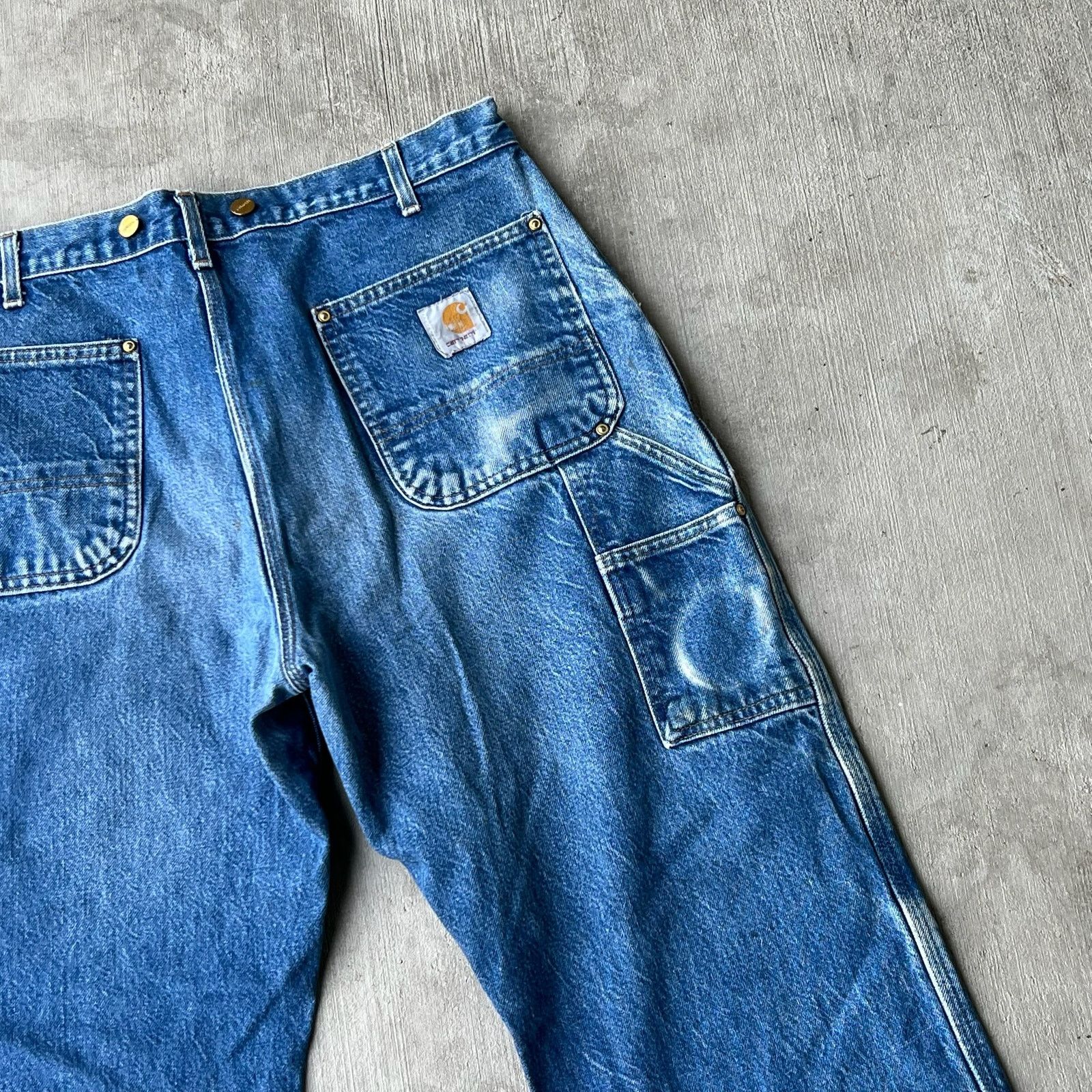 Carhartt × Vintage Carhartt faded denim blue jean double knee work wear pants Size US 35 - 6 Thumbnail