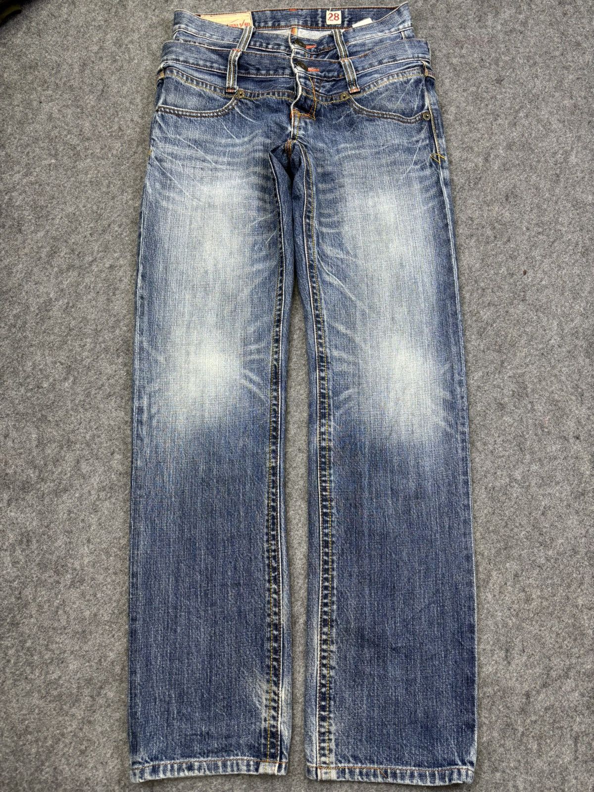 Japanese Brand 💥Insane💥Rush Hour Double Waist stone Wash Denim F759 Size US 30 / EU 46 - 20 Thumbnail