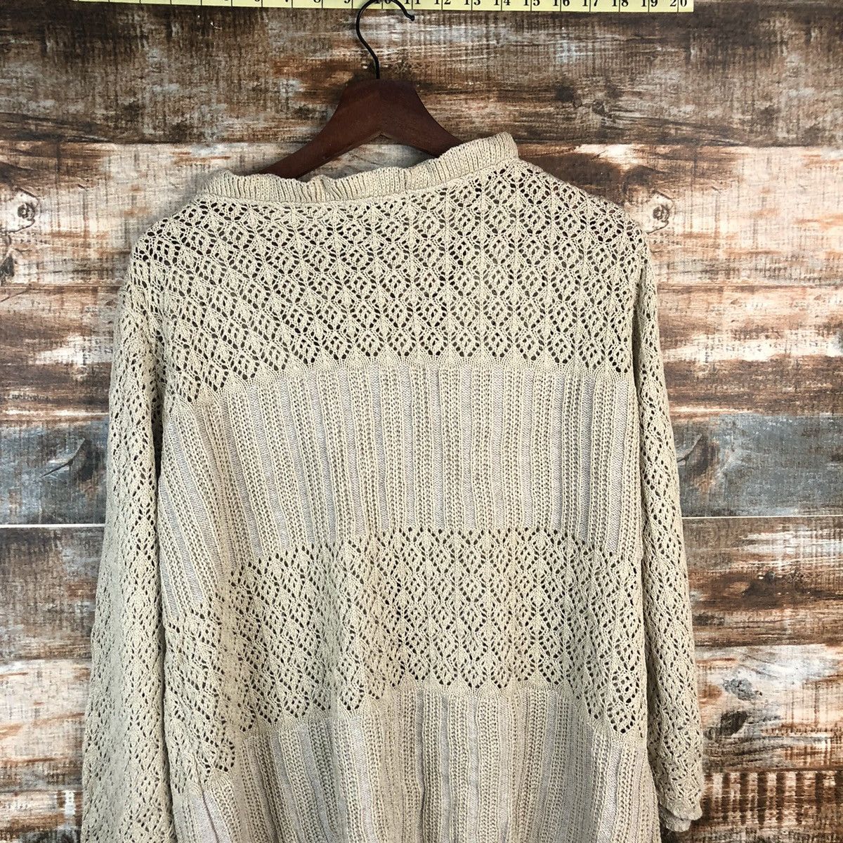 Homespun Knitwear × Japanese Brand × Vintage DL Merci Grace crochet meshnet Brown Cardigan Knitwear #C529 Size L / US 10 / IT 46 - 13 Thumbnail