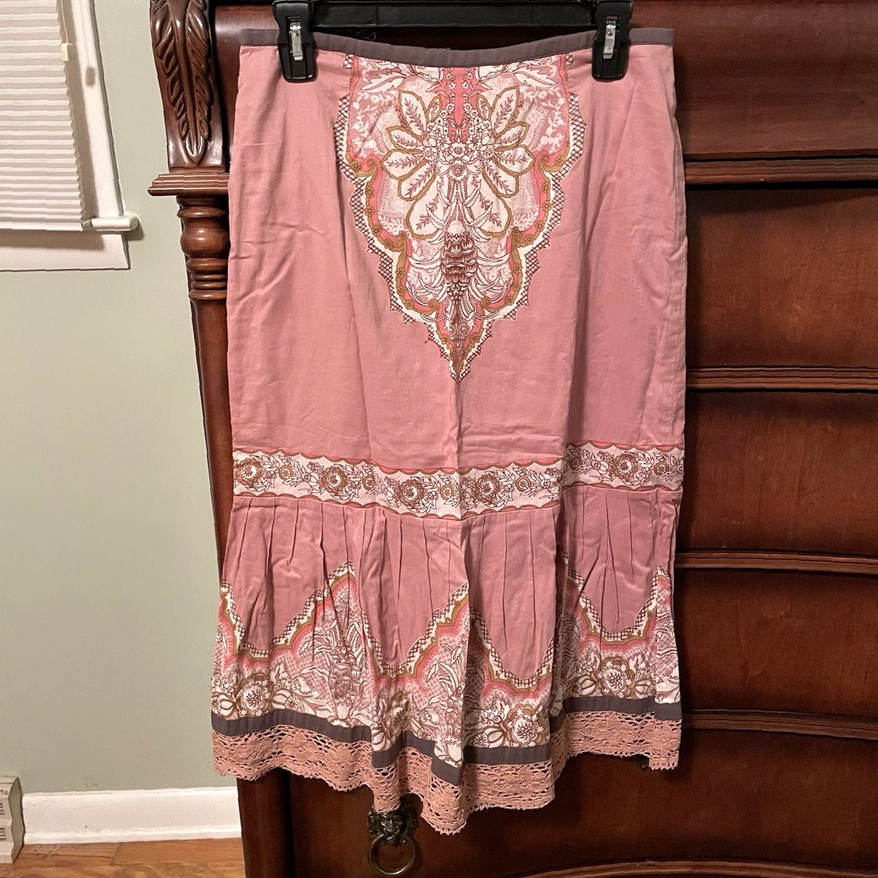 Vintage VINTAGE Plenty Cottagecore Skirt Sz 6 pink paisley crochet lace hem Shabby chic Midi A-Line Womens Size 28" / US 6 / IT 42 - 2 Thumbnail