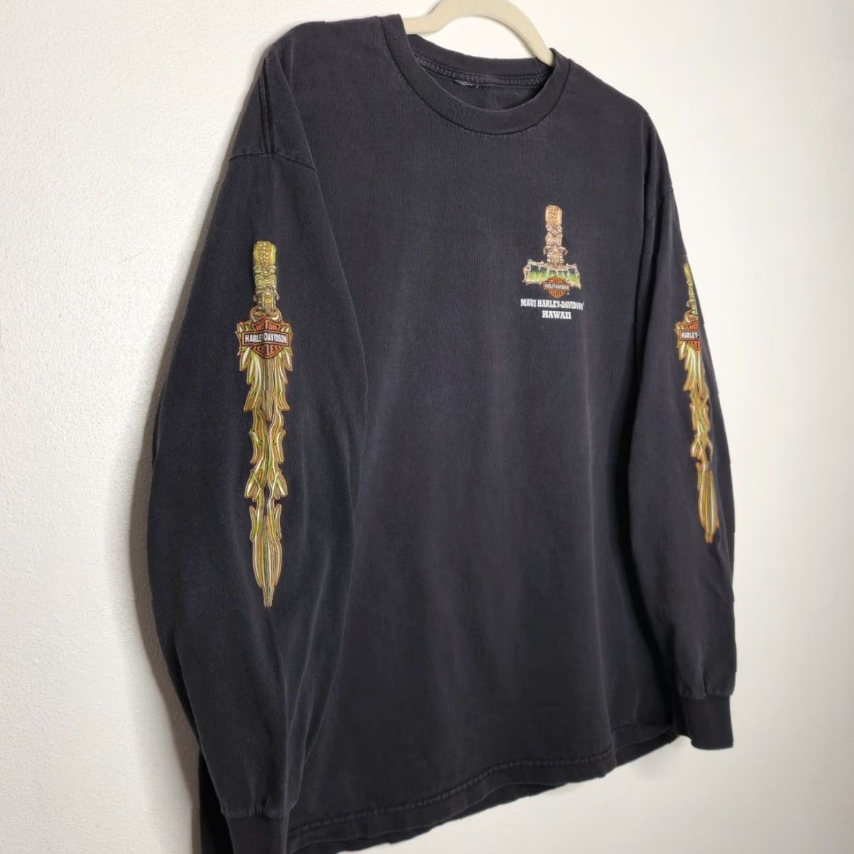 Harley Davidson VINTAGE Harley Davidson Shirt Long Sleeve Aloha Tiki Hawaii Black XL Unisex Adults Girls/Boys Mens Womens Size US XL / EU 56 / 4 - 3 Thumbnail