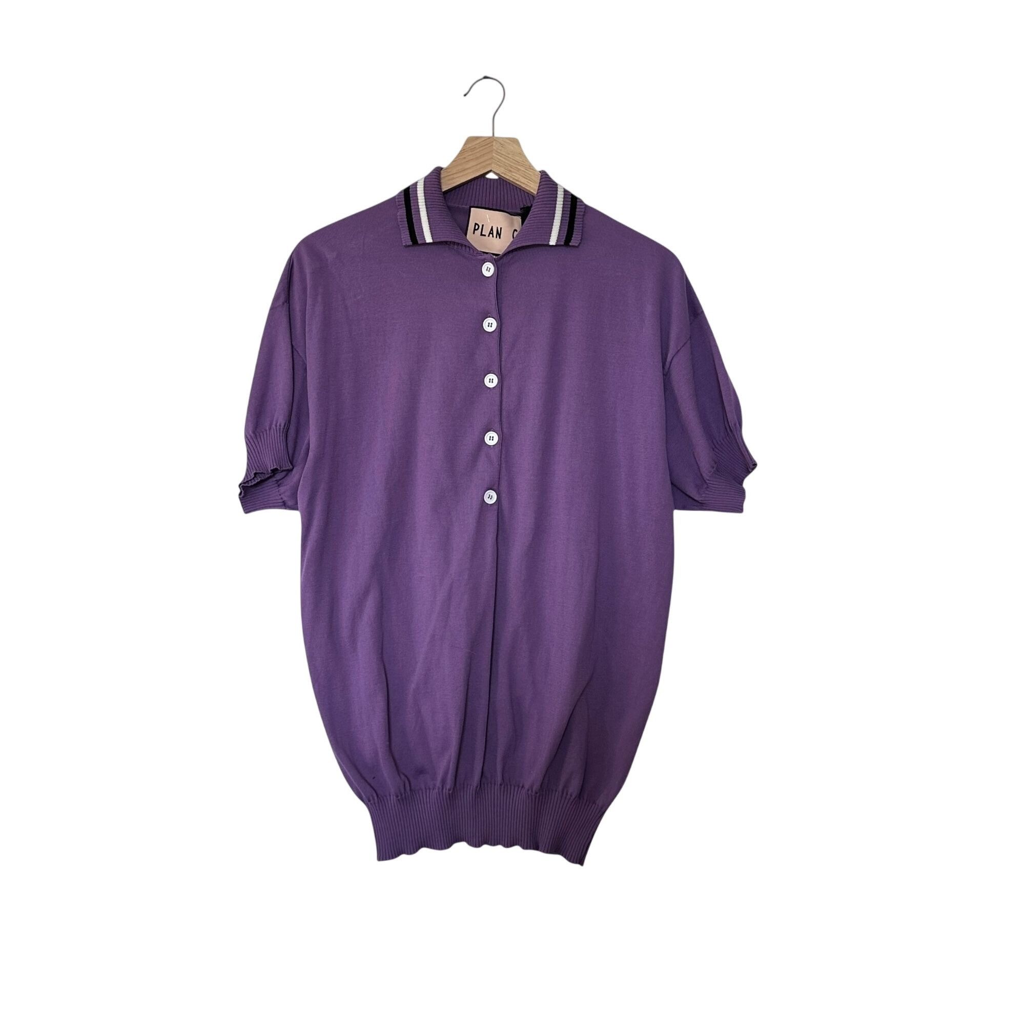 Plan C Plan C Striped Collar Cotton Knit Polo, Lavender, Size 42 IT Size M / US 6-8 / IT 42-44 - 1 Thumbnail