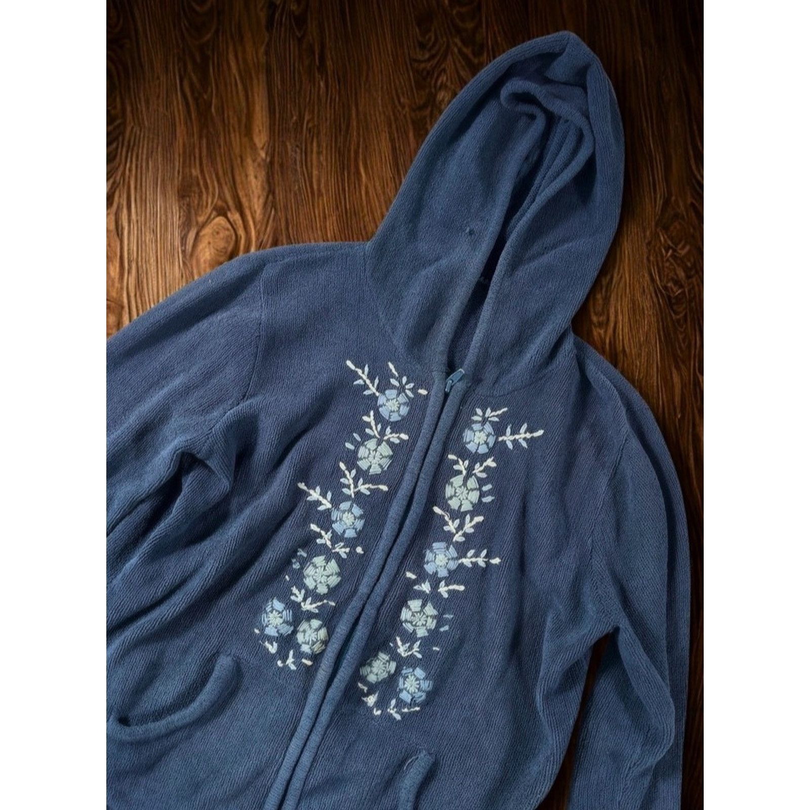 Prana Prana Womens Embroidered Floral Full Zip Hoodie Blue Size L Size L / US 10 / IT 46 - 2 Thumbnail