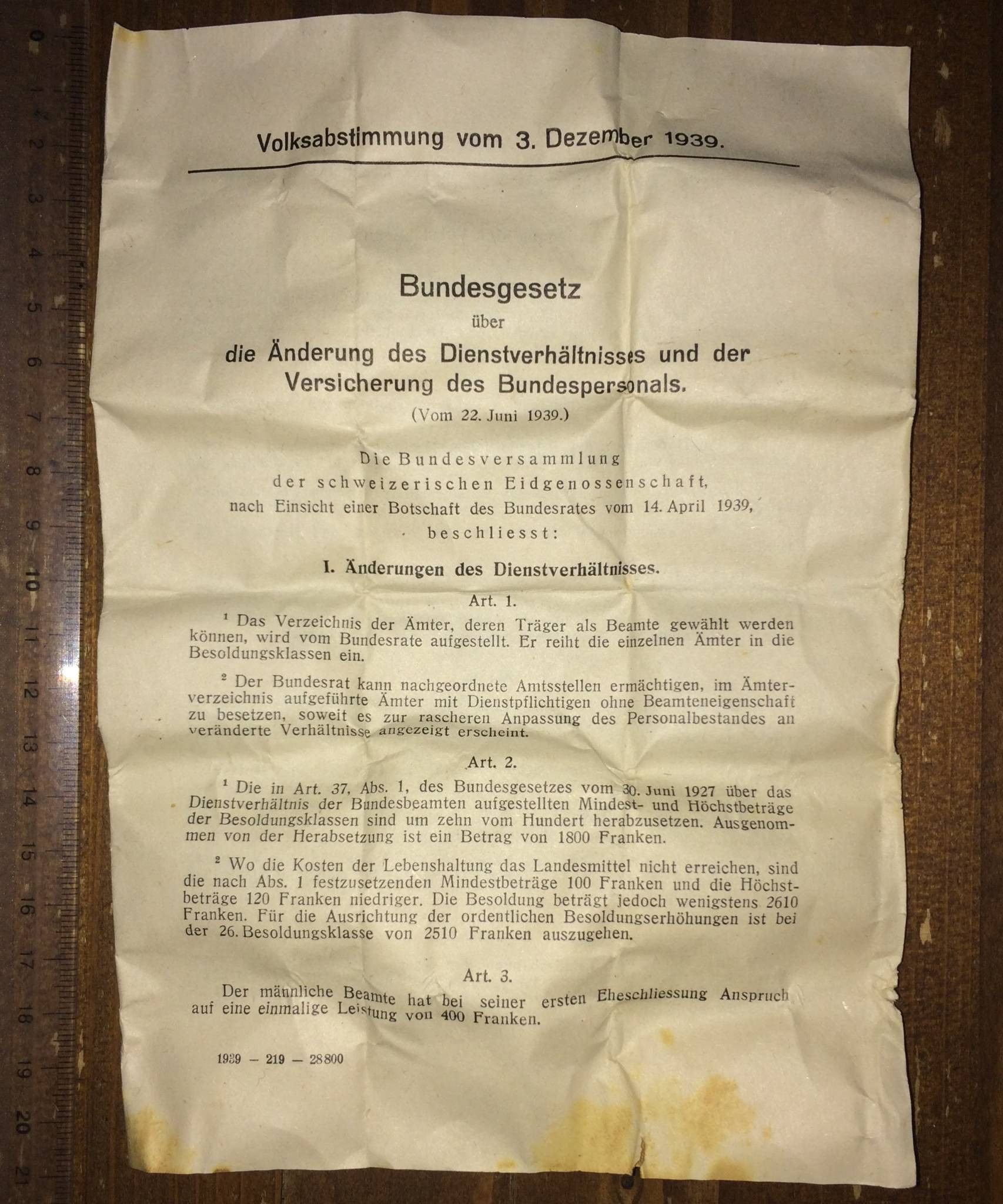 Other Referendum, Switzerland (December 1939) Size ONE SIZE - 1 Thumbnail