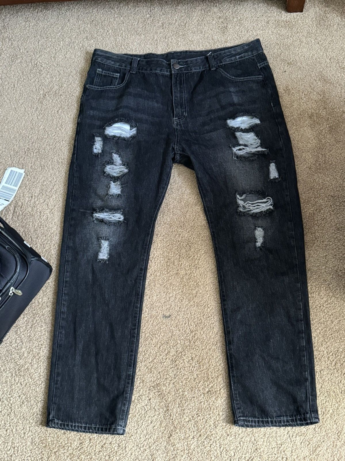 Vintage UNBDRANDED BLACK DISTRESSED BAGGY JEANS US40 Size US 40 / EU 56 - 1 Thumbnail