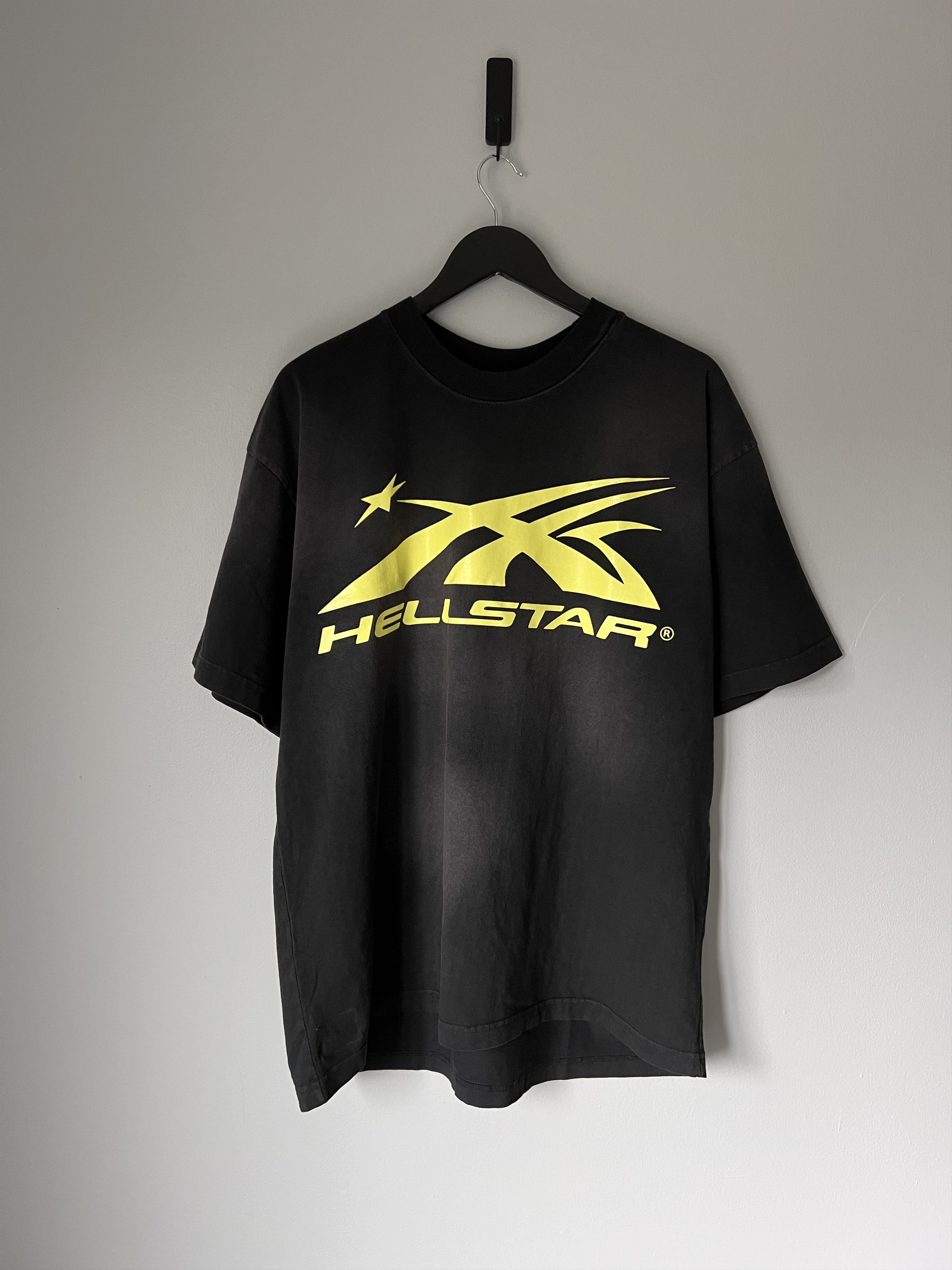image of Hellstar Yellow Classic Logo Tee In Black, Men's (Size Large)