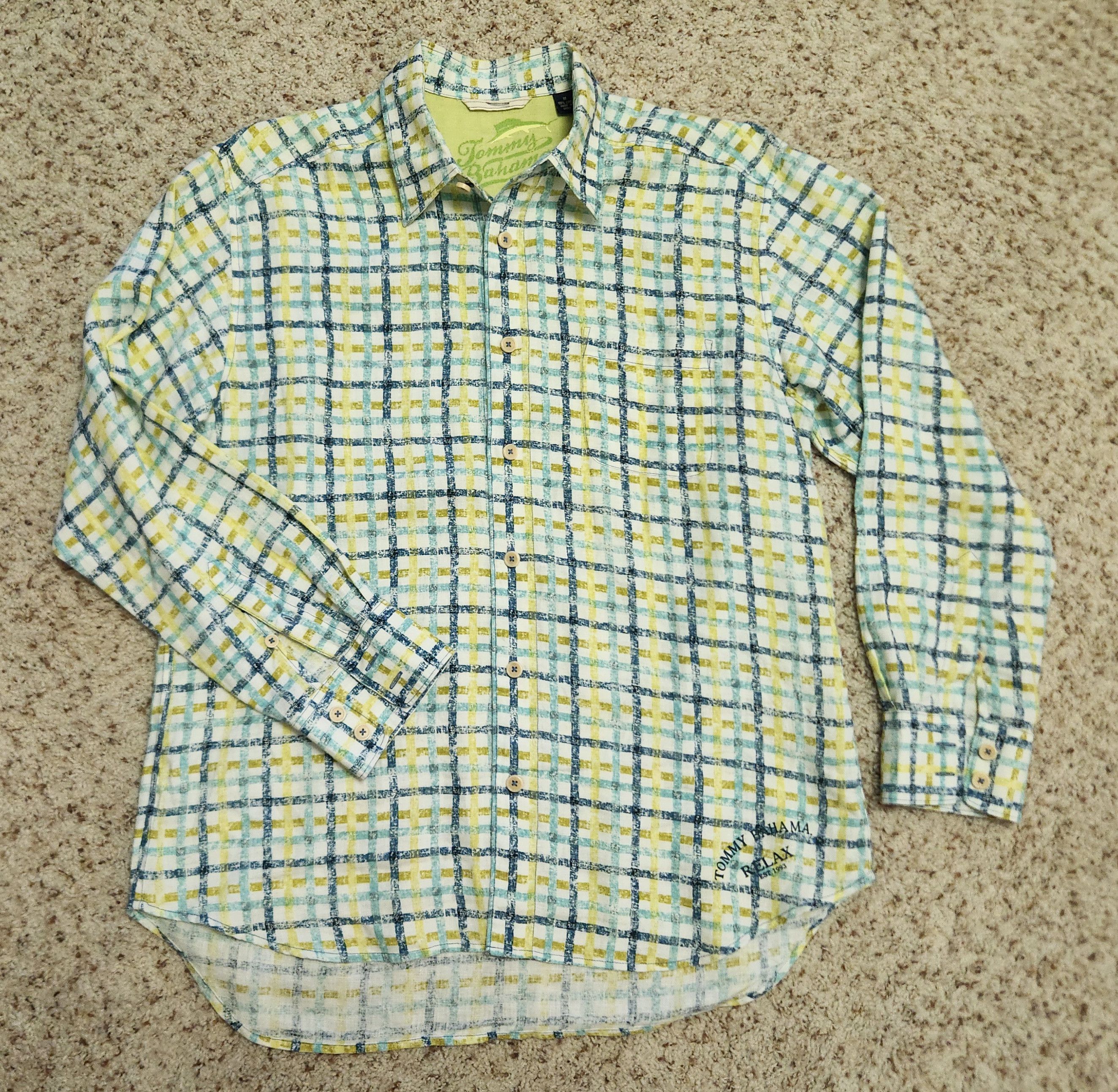 Tommy Bahama Tommy Bahama shirt M linen long sleeve blue green plaid Size US M / EU 48-50 / 2 - 8 Thumbnail