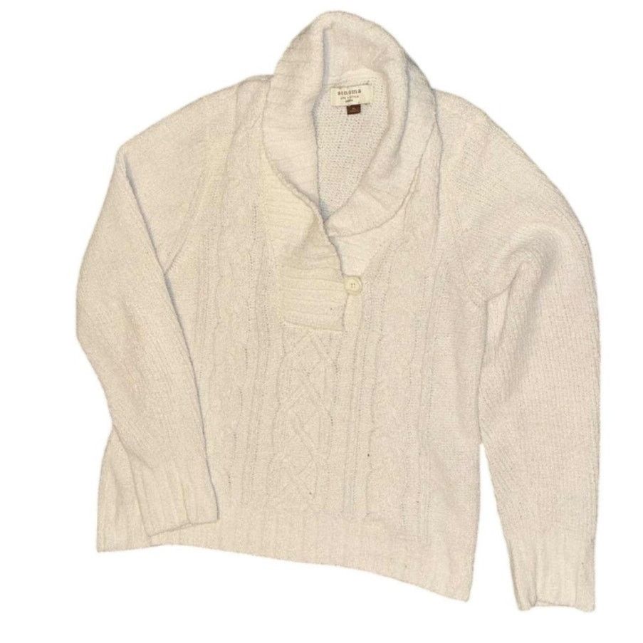 Other Y2K Sonoma White Cable Knit Shawl Collar Pullover Sweater L Size L / US 10 / IT 46 - 2 Thumbnail