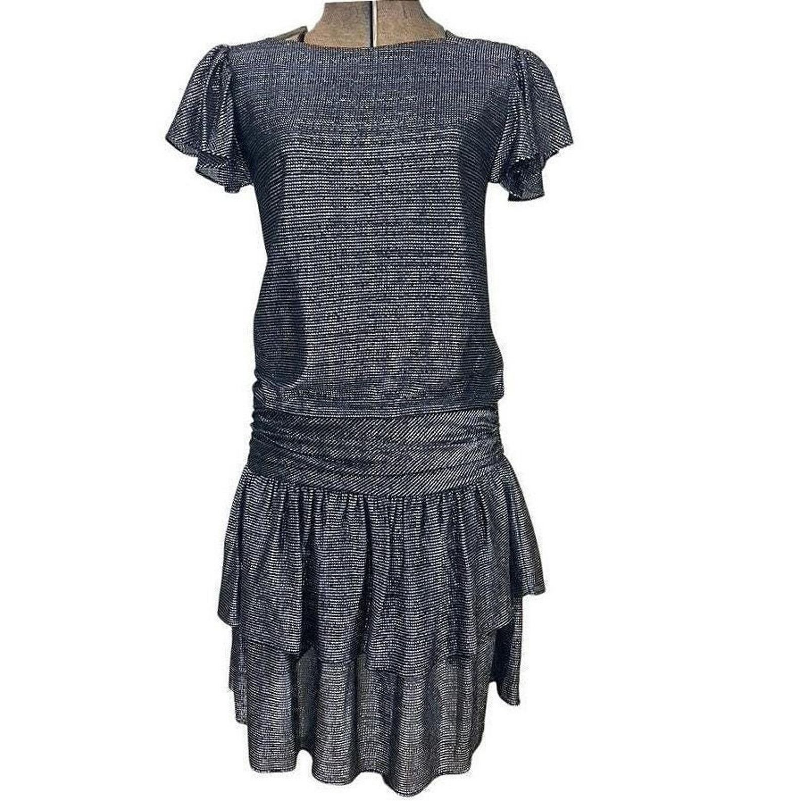 Vintage Womens Metallic Silver 80s Dress Disco Whimsi Party Bling Size S / US 4 / IT 40 - 4 Thumbnail