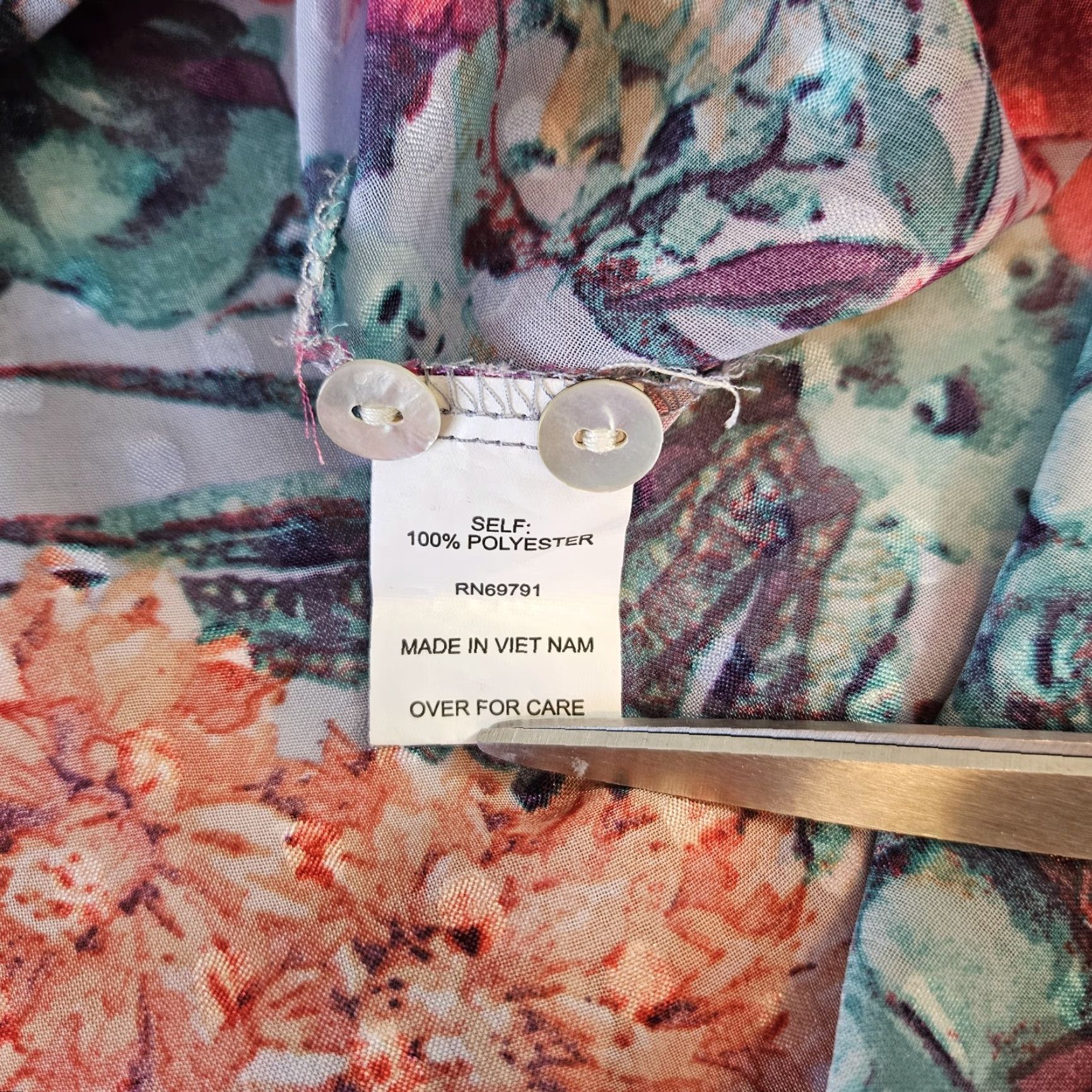 Pinko Fig & Flower Women Top 2X Pink Teal Floral 3/4 Sleeve Sheer Blouse Shirt Womens Plus Size Size XXL / US 16-18 / IT 52-54 - 4 Thumbnail