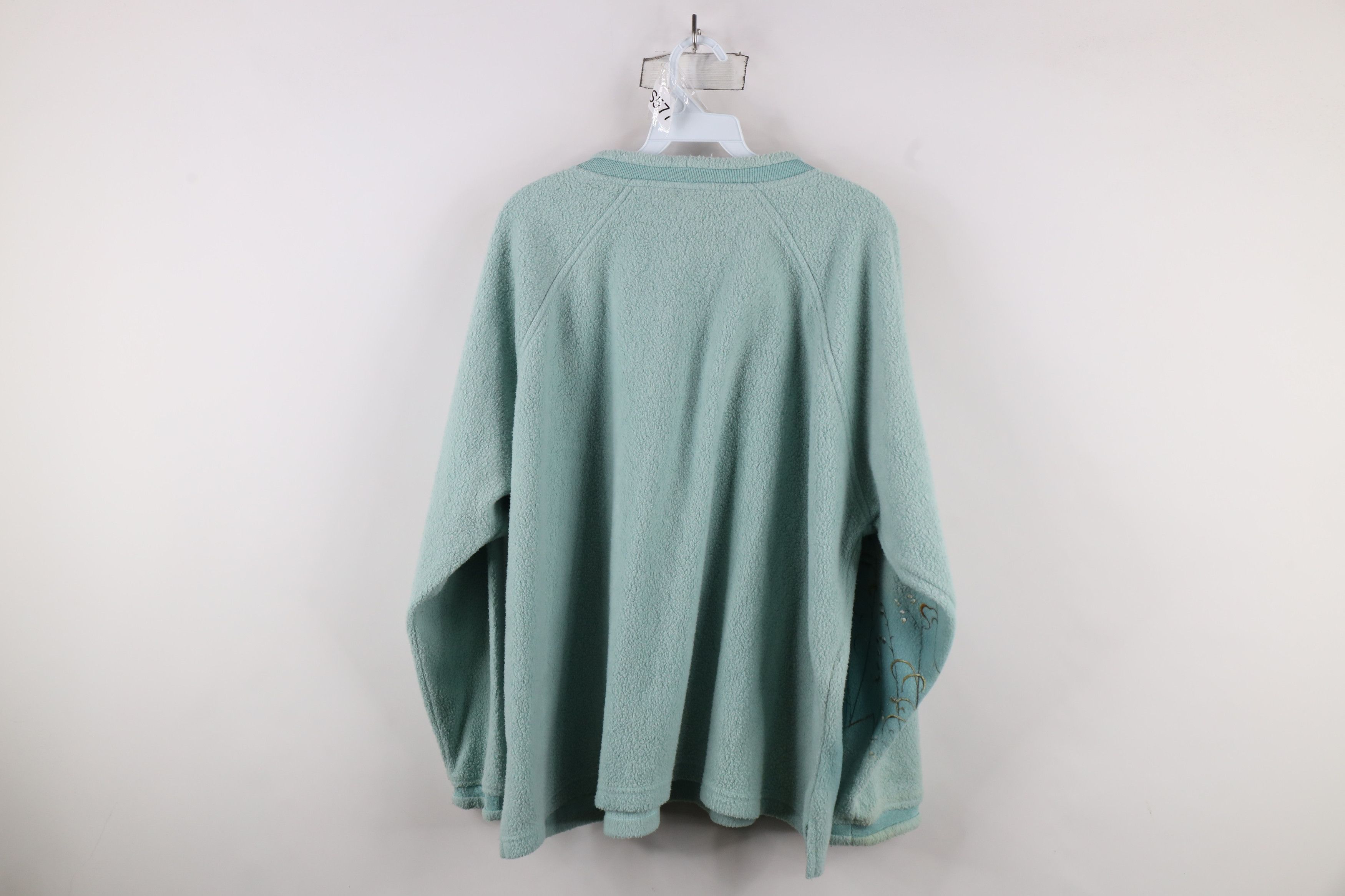 Vintage Vintage 90s Country Primitive Marled Fleece Sweater Teal Size XXL / US 16-18 / IT 52-54 - 12 Thumbnail