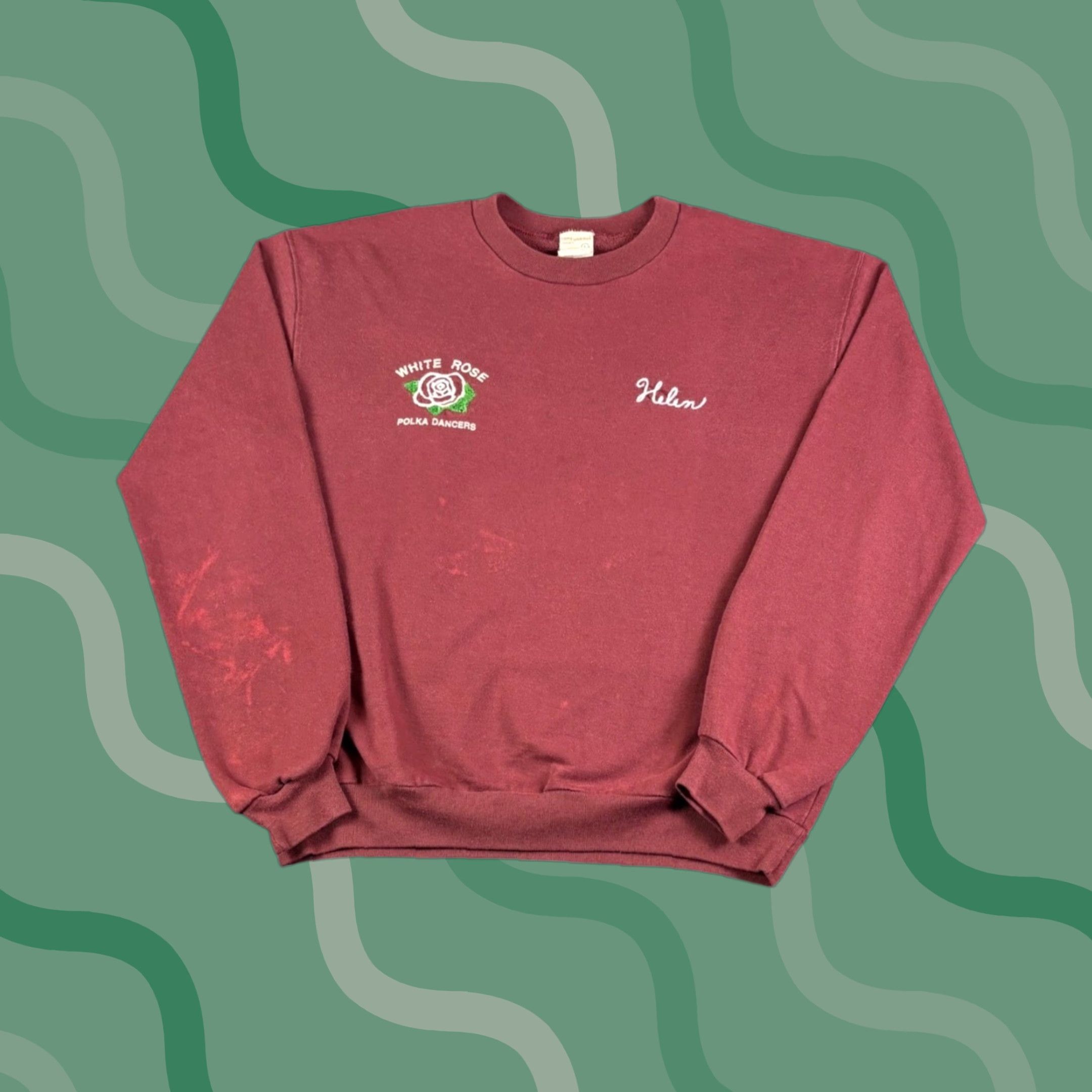 DANCER VINTAGE Gamewarmer by Majestic Sweatshirt Mens L Burgundy Red Graphic Print Crew Neck College Embroidered Knit Cotton Pull Over Fall Winter Size US L / EU 52-54 / 3 - 1 Thumbnail