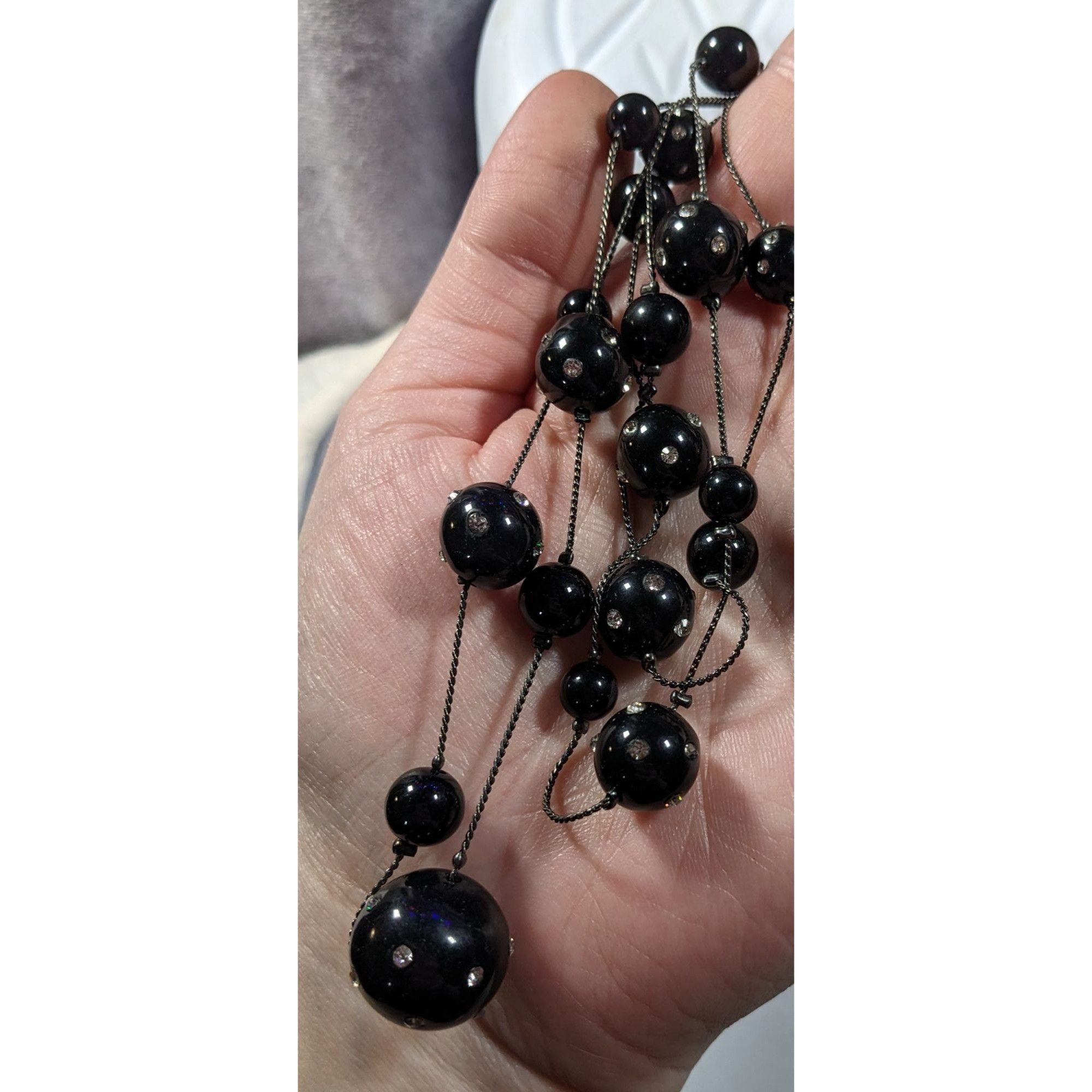 Other Glam Goth Black With Rhinestones Floating Necklace Size ONE SIZE - 3 Thumbnail