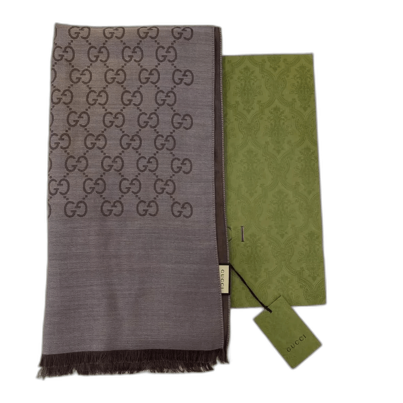 Gucci Double G Gray Scarf with Fringes-2505