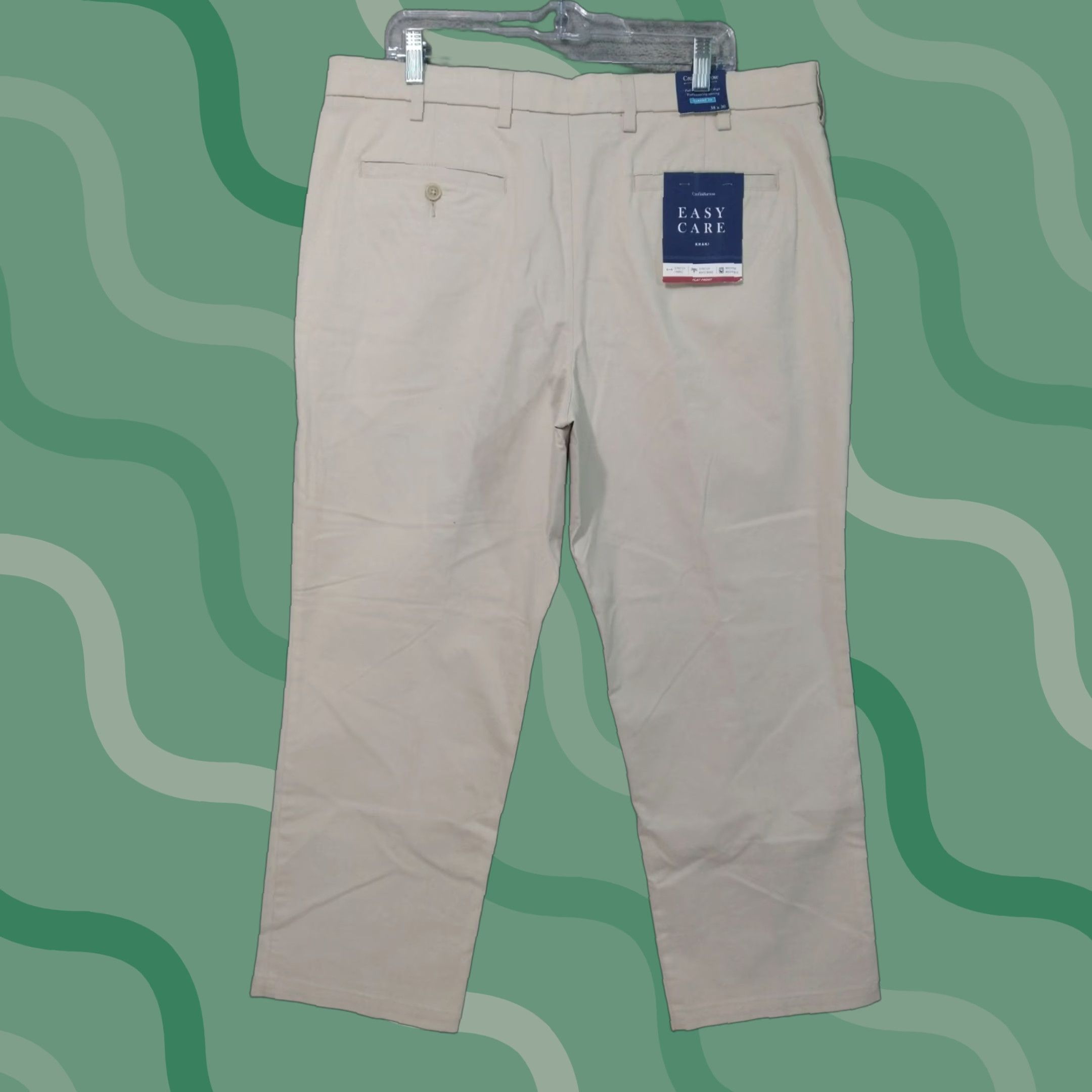 Croft & Barrow Croft & Barrow Pants Mens 38x30 Khaki Classic Flat Front Easy Care Stretch Cotton Polyester Spandex Beig e Size US 38 / EU 54 - 1 Thumbnail