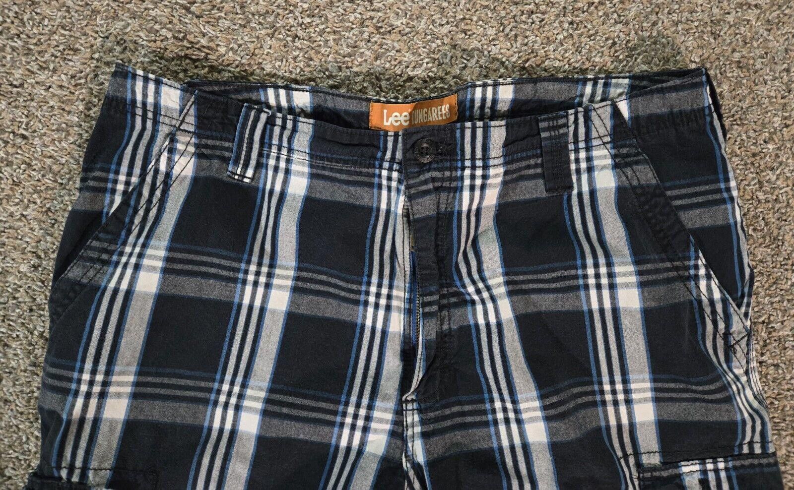 Lee Black And White Blue Stripe Plaid Lee Dungaree Shorts 38 Size US 38 / EU 54 - 3 Thumbnail