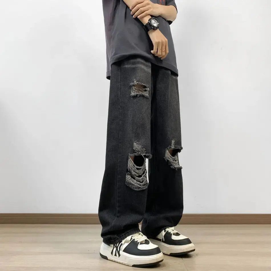 Japanese Brand Retro loose casual straight leg ripped jeans Size US 32 / EU 48 - 3 Thumbnail