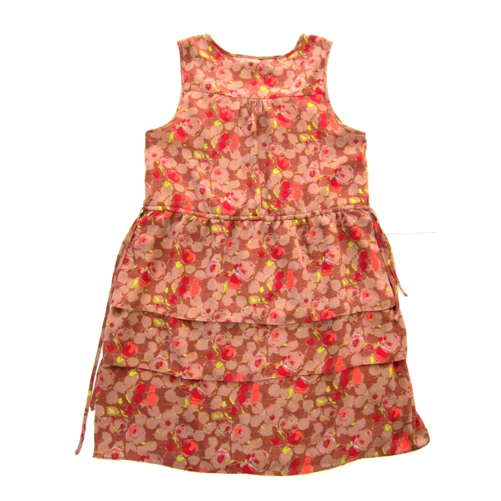 Gap Gap Floral Sleeveless Tank Dress L - Pink Brown Red Floral Ruffle Sheath Shift Tunic Sun Dress - 100% polyester - L - Women - Gap Size L / US 10 / IT 46 - 2 Thumbnail