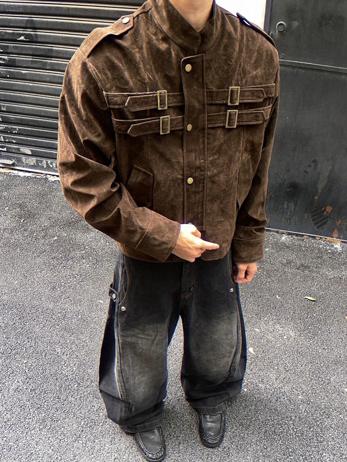 Vintage Brown Vintage Military Style Buckle Jacket, Casual Outerwear Size US L / EU 52-54 / 3 - 7 Thumbnail