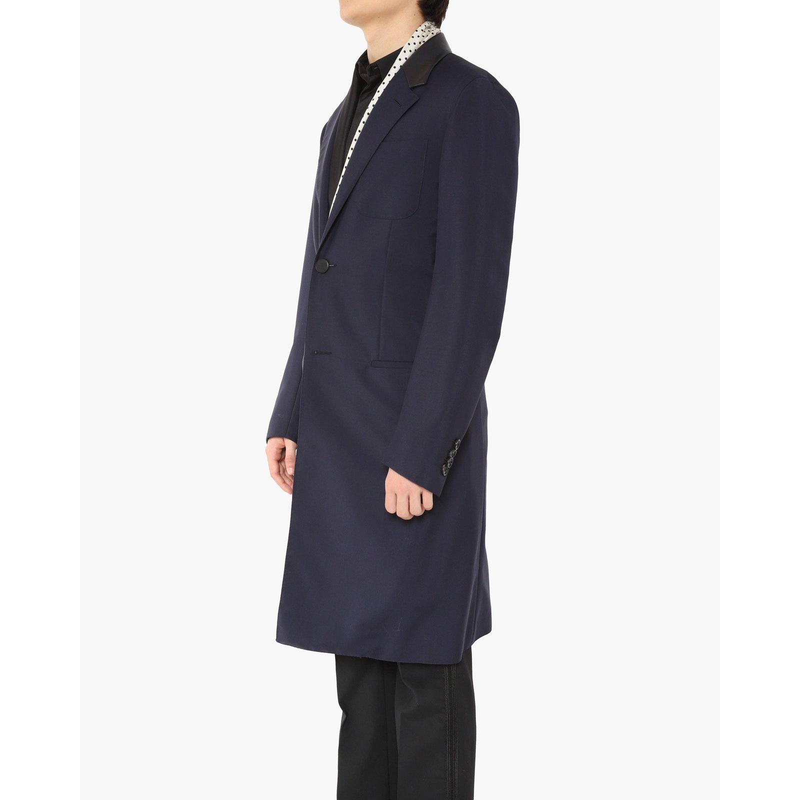 Berluti SS18 Leather Trimmed Coat in Navy Wool Size US M / EU 48-50 / 2 - 4 Thumbnail