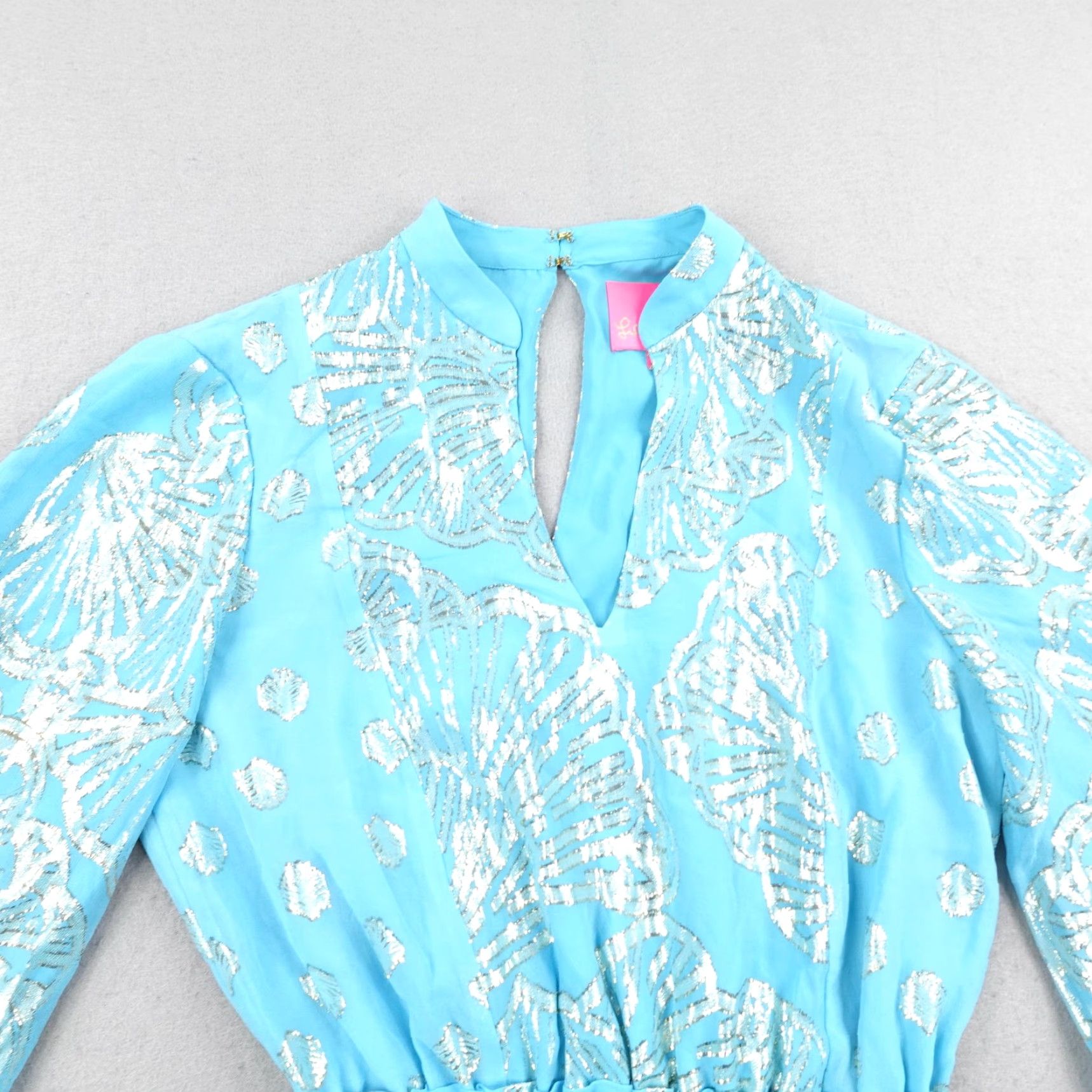 Lilly Pulitzer Lilly Pulitzer Dress Womens 0 Blue Joella Metallic Silk Balloon Sleeve Fit Flare Size XS / US 0-2 / IT 36-38 - 2 Thumbnail