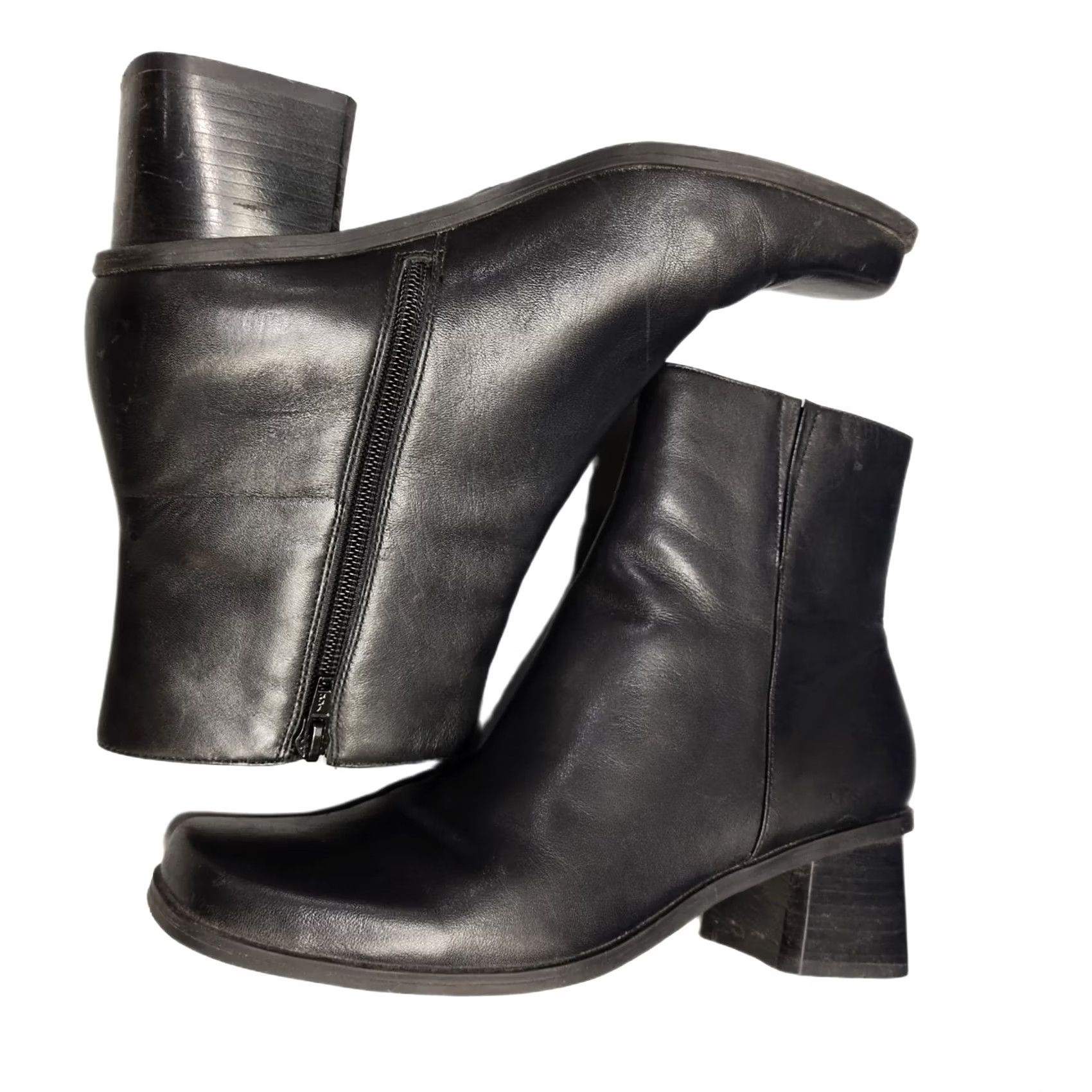 Vintage Madeline Womens Bootie Shoes 9M Black Leather Square Toe Block Heel Side Zip Size US 9 / IT 39 - 2 Thumbnail