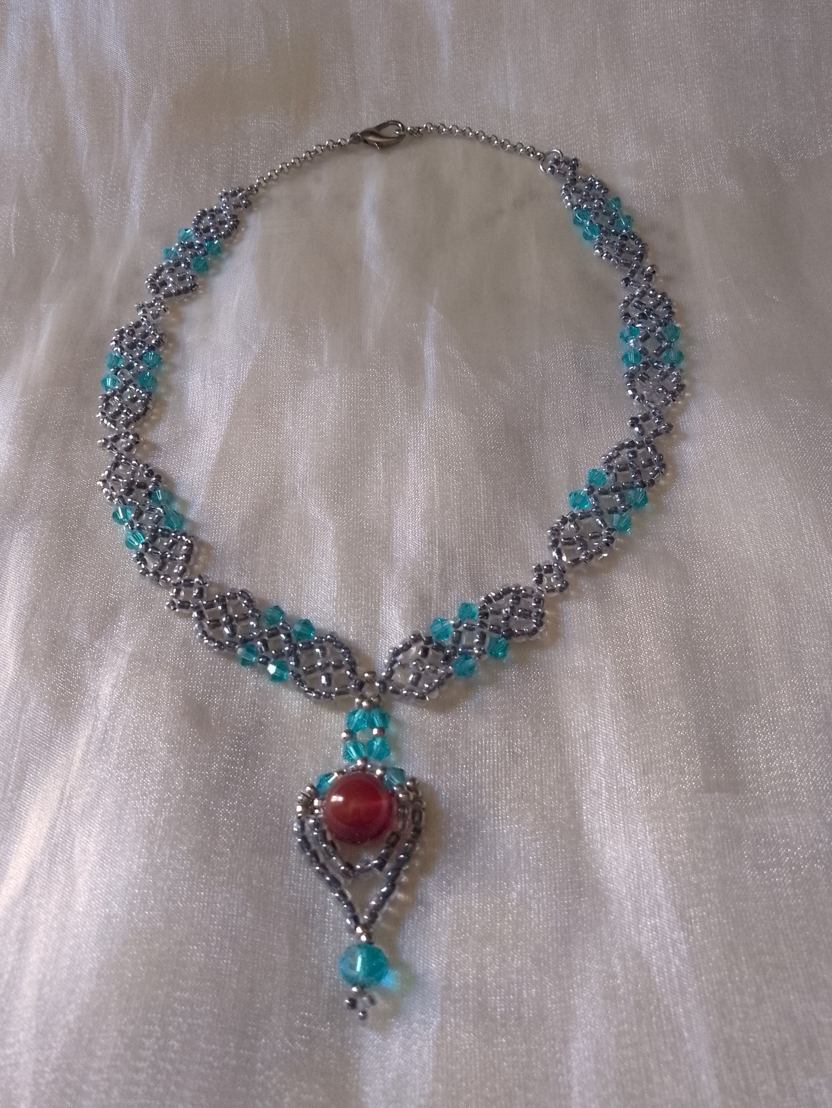 Handmade Necklace pendant red Carnelian Gemstones Blue crystal Size ONE SIZE - 5 Thumbnail