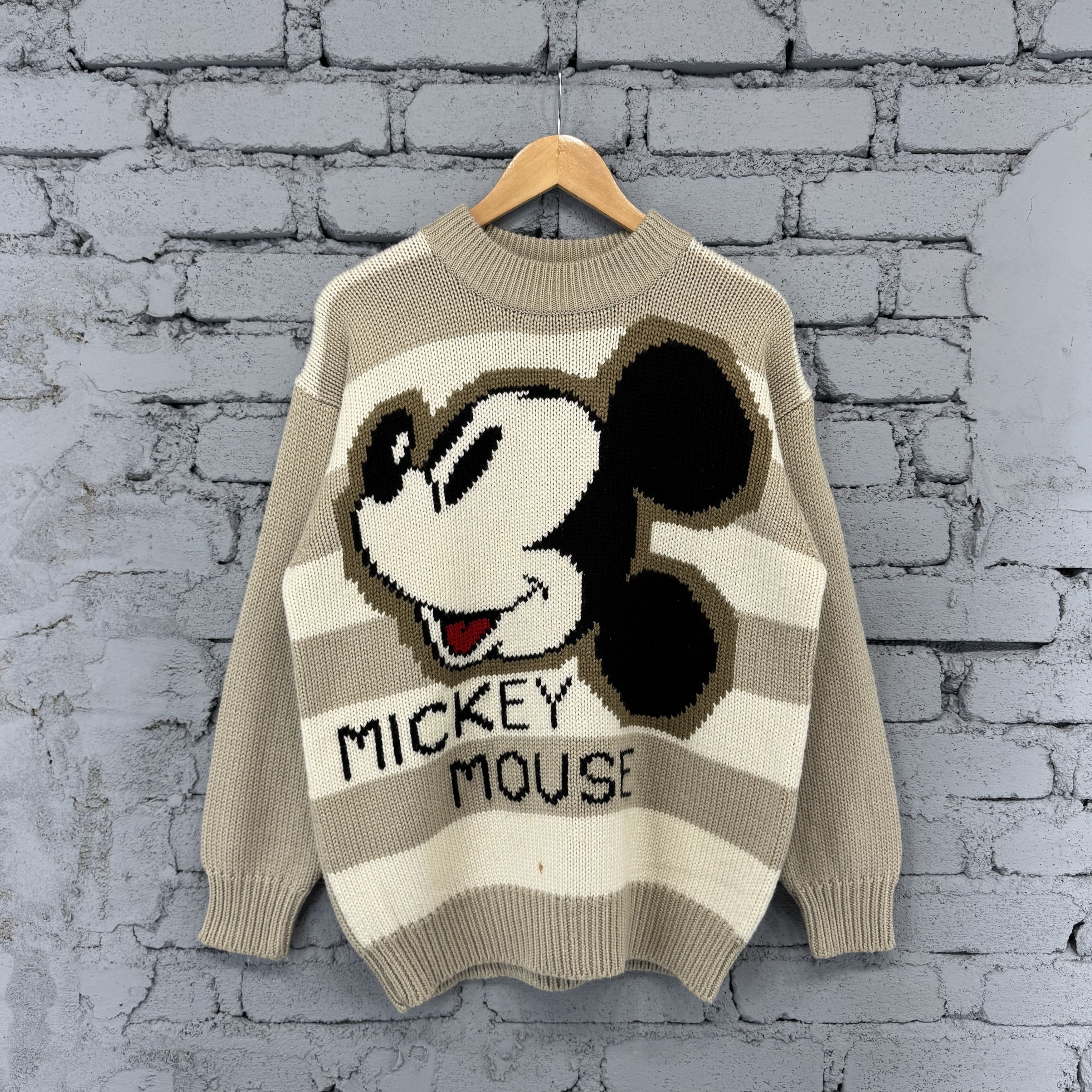 Vintage Mickey Mouse Overprint Knit Sweater Streetwear