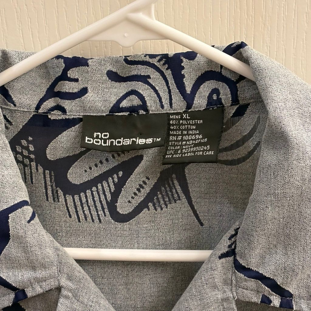 Fubu Men's No Boundaries Y2K SK8 Button Down Shirt XL Gray Navy Size US XL / EU 56 / 4 - 4 Thumbnail