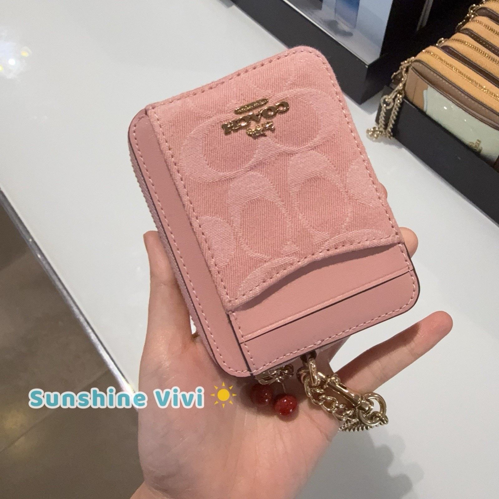 Coach NWT Coach Zip Card Case Charm CFA35 denim/Gold/Light Pink Size ONE SIZE - 2 Thumbnail