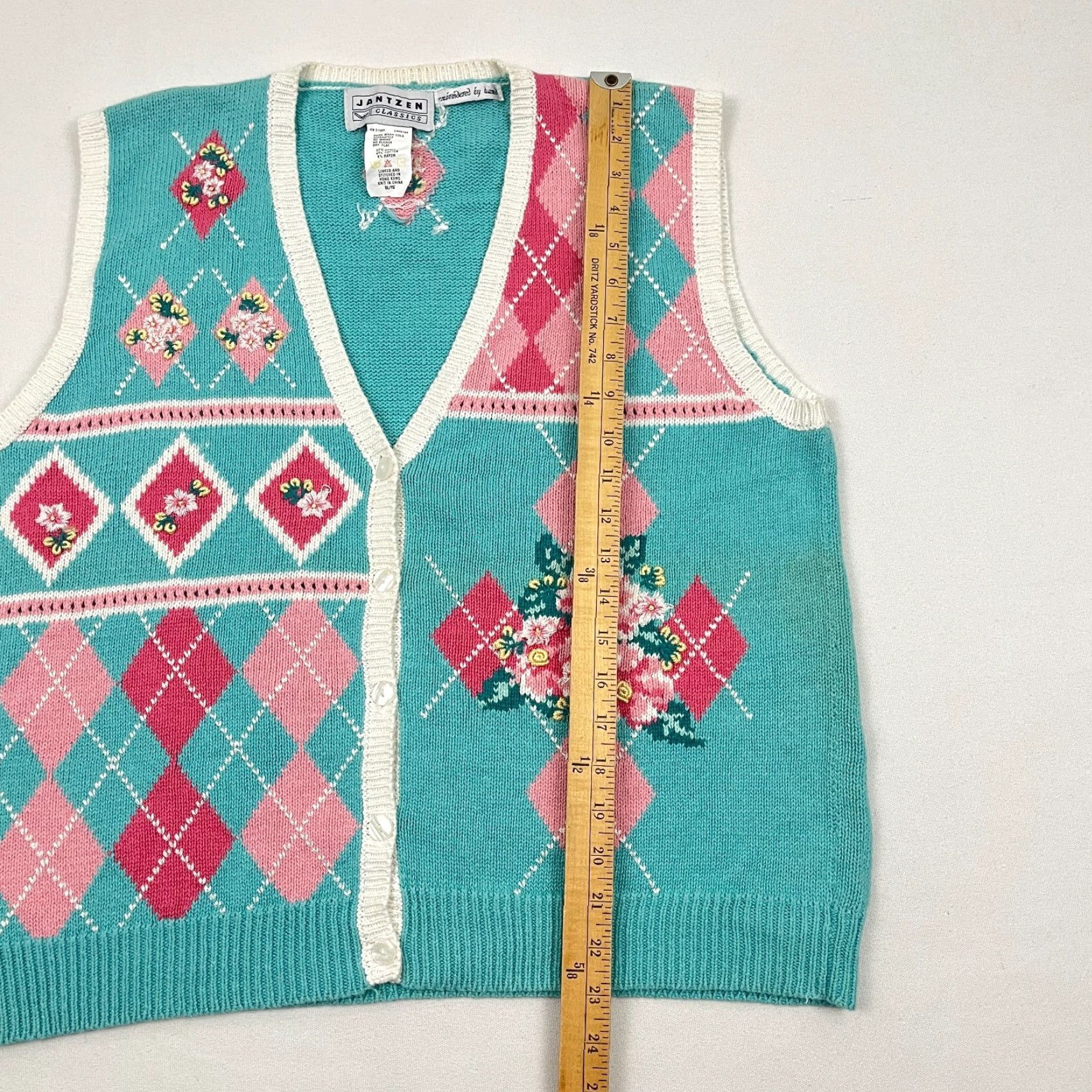 Jantzen VINTAGE Jantzen Sweater Vest Women XL Blue Floral Hand Embroidered Spring Boho Layer Vest Women XL Blue Floral Embroidered Layer Size XL / US 12-14 / IT 48-50 - 4 Thumbnail
