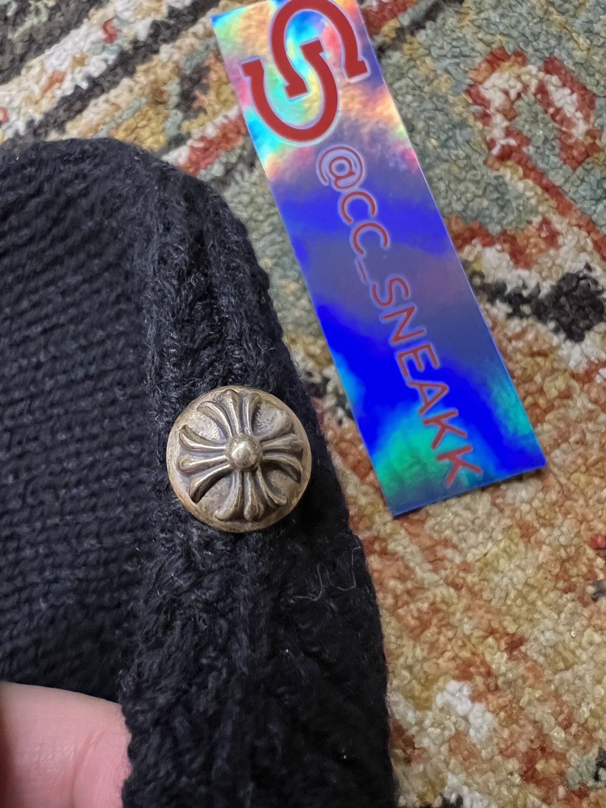 Chrome Hearts Chrome Hearts Cashmere Beanie With Sliver Cross Ball Black Size ONE SIZE - 3 Thumbnail
