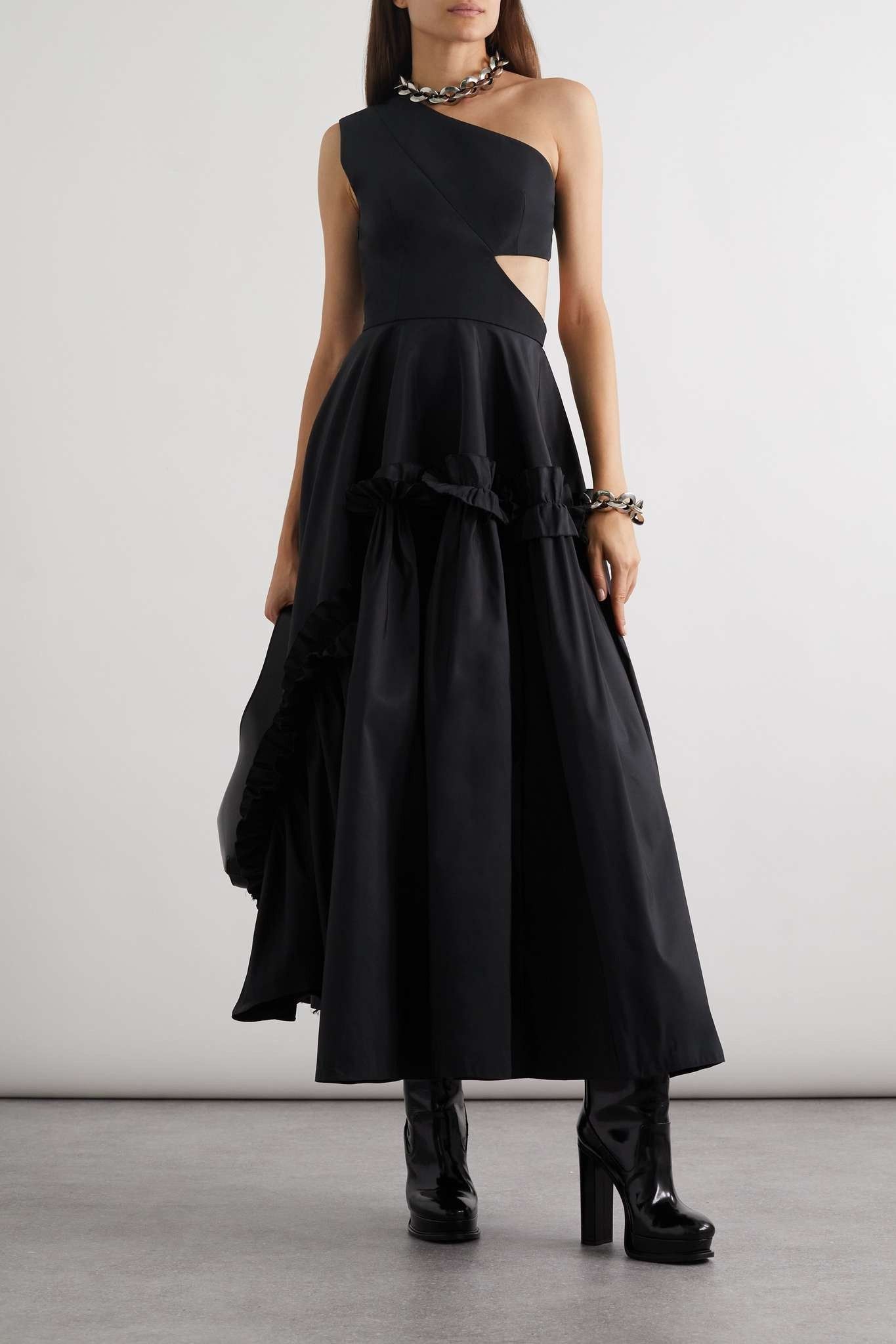 Alexander McQueen o1y0325 Midi Dress in Black Size S / US 4 / IT 40 - 2 Thumbnail