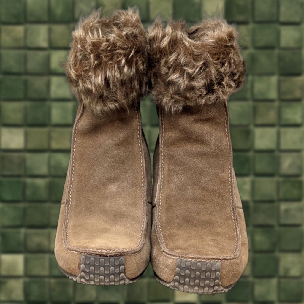 Vintage Sporto Nina Honey Brown Leather Womens Size 9M Faux Fur Cuff Ankle Boot Booties Size US 9 / IT 39 - 1 Thumbnail