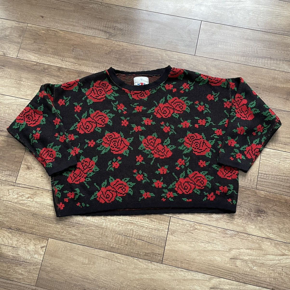 Japanese Brand Wakatsuki Chinatsu WC Roses Japanese Sweater Knit Pullover Size US M / EU 48-50 / 2 - 2 Thumbnail